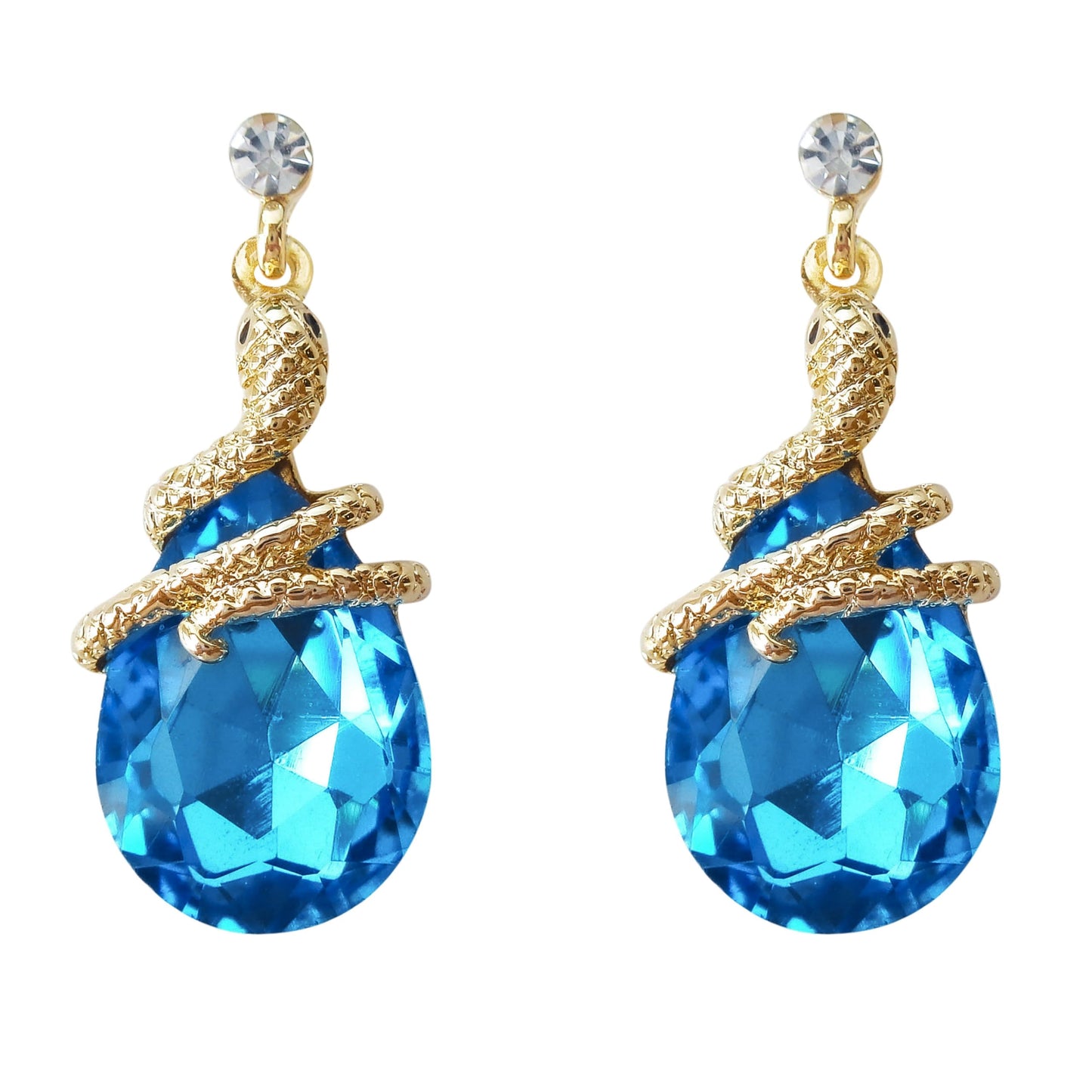 Navachi 18k Gold Plated Crystal Lake Blue Zircon Snake Drop Dangle Earrings