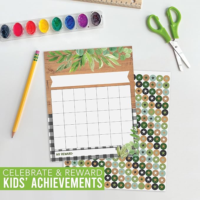 Sticker Chart for Kids Behavior at Home & Classroom - 25 Reward Chart for Kids Incentives, Gold Star Sticker Sheets, Farmhouse Incentive Charts for Classroom Must Haves