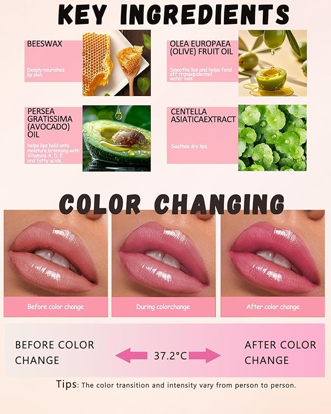 PH Color Changing Lipstick, Waterproof Temperature Color Change Lip Balm, Multi-Use Lip and Cheek Tinted Lip Gloss, Long-Lasting Hydrating Moisturizing Lip Tint, Festival Makeup Gift for Women-02 Red
