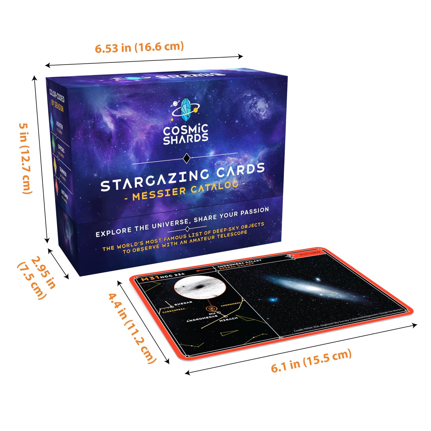 Stargazing Cards - Messier Catalog | Night Sky Exploration Kit for Telescopes & Binoculars | Flashcards with Star Charts, Astrophotography & Facts | Perfect Astronomy & Space Gift for Kids & Adults