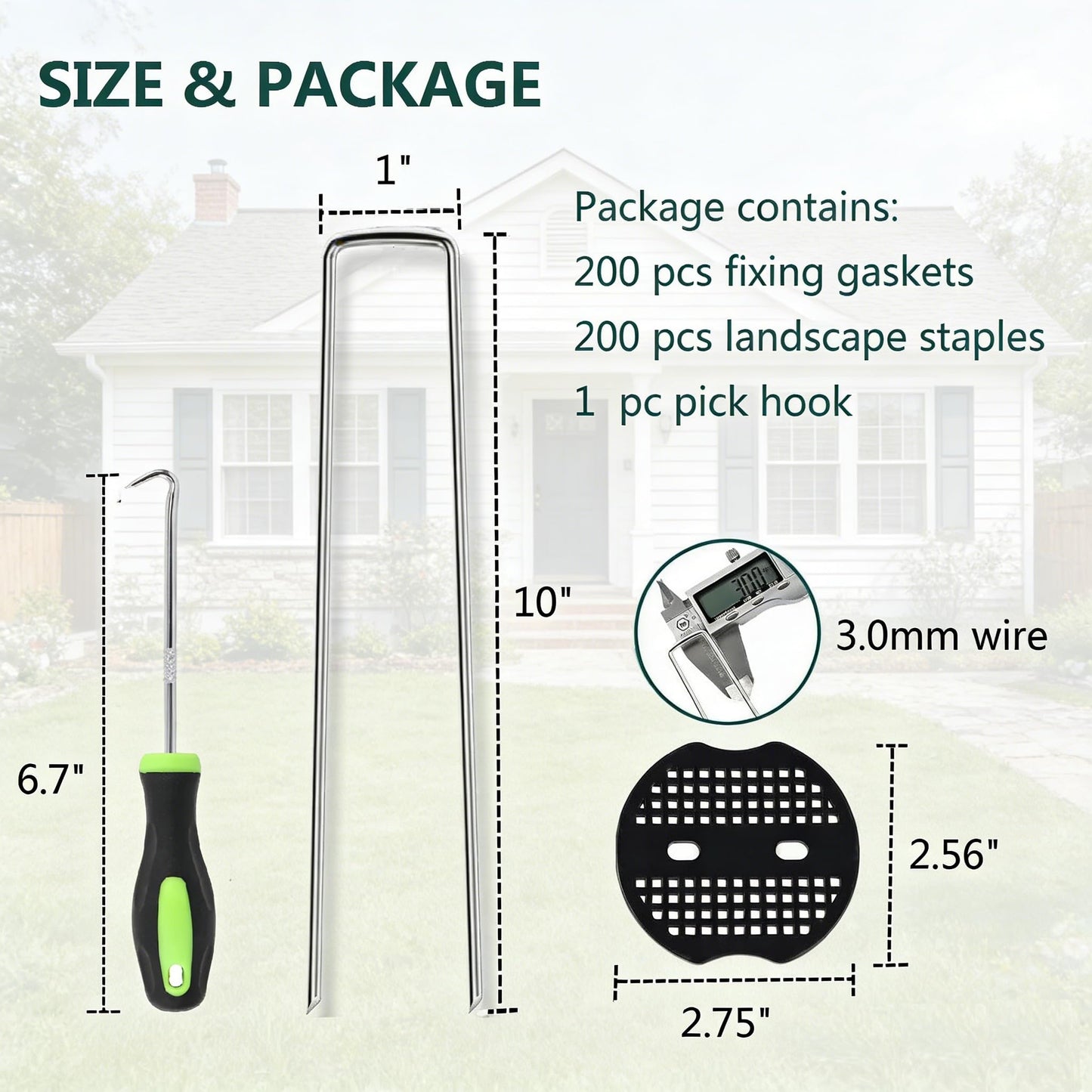 10 Inch 200 PCS Galvanized Landscape Staples with 200 PCS Gasket, Landscape Fabric Pins Stakes Lawn Ground Cover Graden Staples Spikes Weed Barrier Stakes