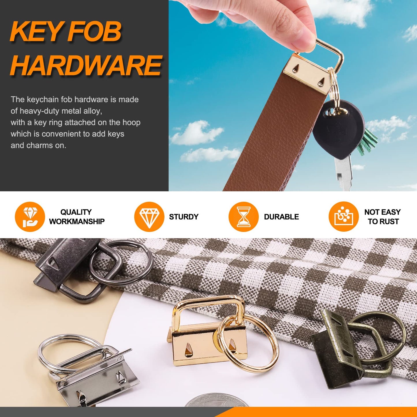 Rustark 51Pcs 4 Colors Key Fob Hardware Kit with Glass Running Pliers, Tassels Keychain Rings Hardware Accessories for Key Chain Making DIY Crafts
