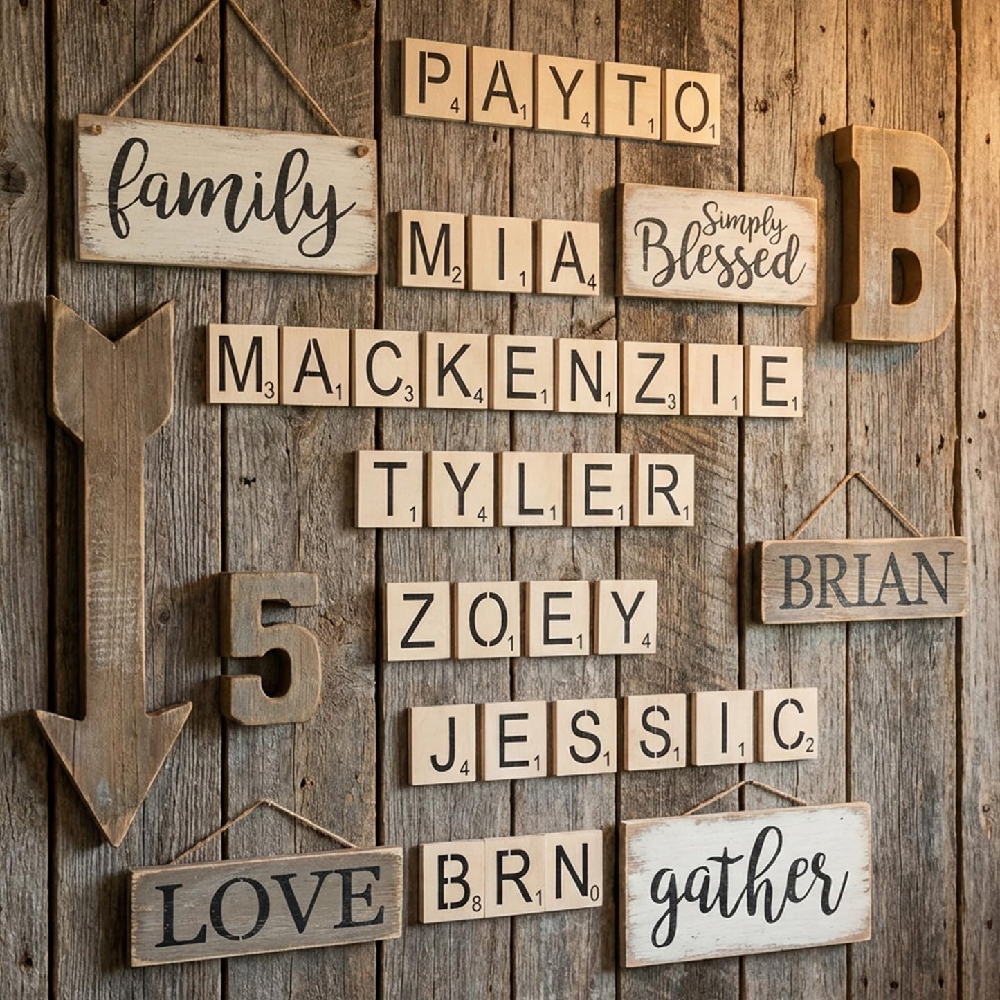 36pcs 5 Inch Wooden Squares for Crafts, 30 Large Letter Stencils Custom Stencil Set, Letters for Wall Decor, Tiles for Crafts, Unfinished Wooden Letters for Painting Home Farmhouse
