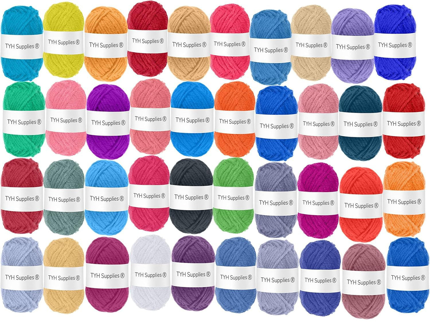 TYH Supplies 40 Mini Acrylic Yarn Skeins, 880 Yards – Crochet Kit for Beginners & Crafters, Soft DK/Light Worsted Yarn for Amigurumi Animals, Small Crafts & Knitting Projects