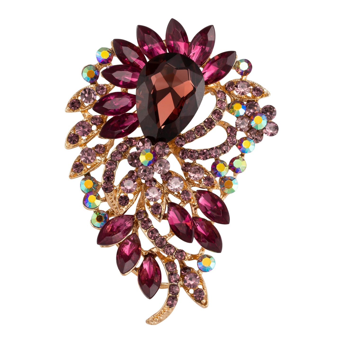 SELOVO Big Large Rhinestone Purple Crystal Statement Brooch Pin Sweater Accessory Gold Tone