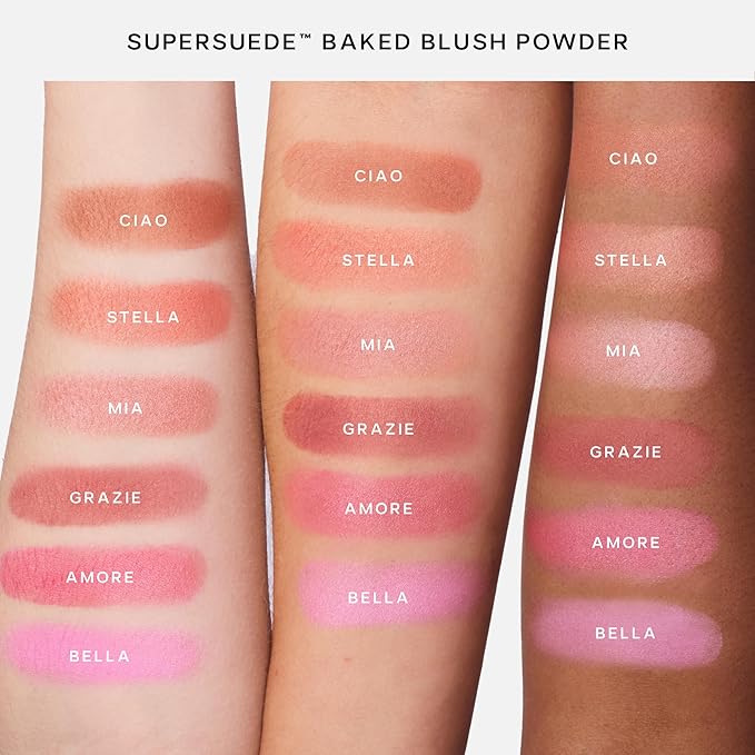 Saie SuperSuede Baked Blush - Talc-Free Powder Blush for Cheeks Infused with Hyaluronic Acid, Glycerin + Squalane - Hydrating Face Makeup for a Natural, Diffused Flush of Color - Mia (0.1 Ounce)