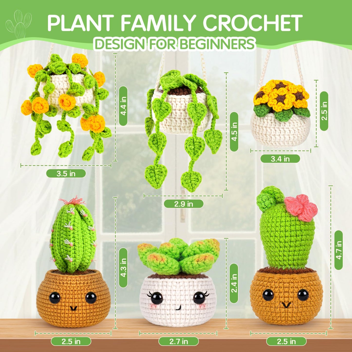 Sewkitta Crochet Kit for Beginners, Crochet Starter Kit w Step-by-Step Video Tutorials, Beginner Crochet Kit for Adults Kids Women Men Complete Kit Included (Plant 6Pack)