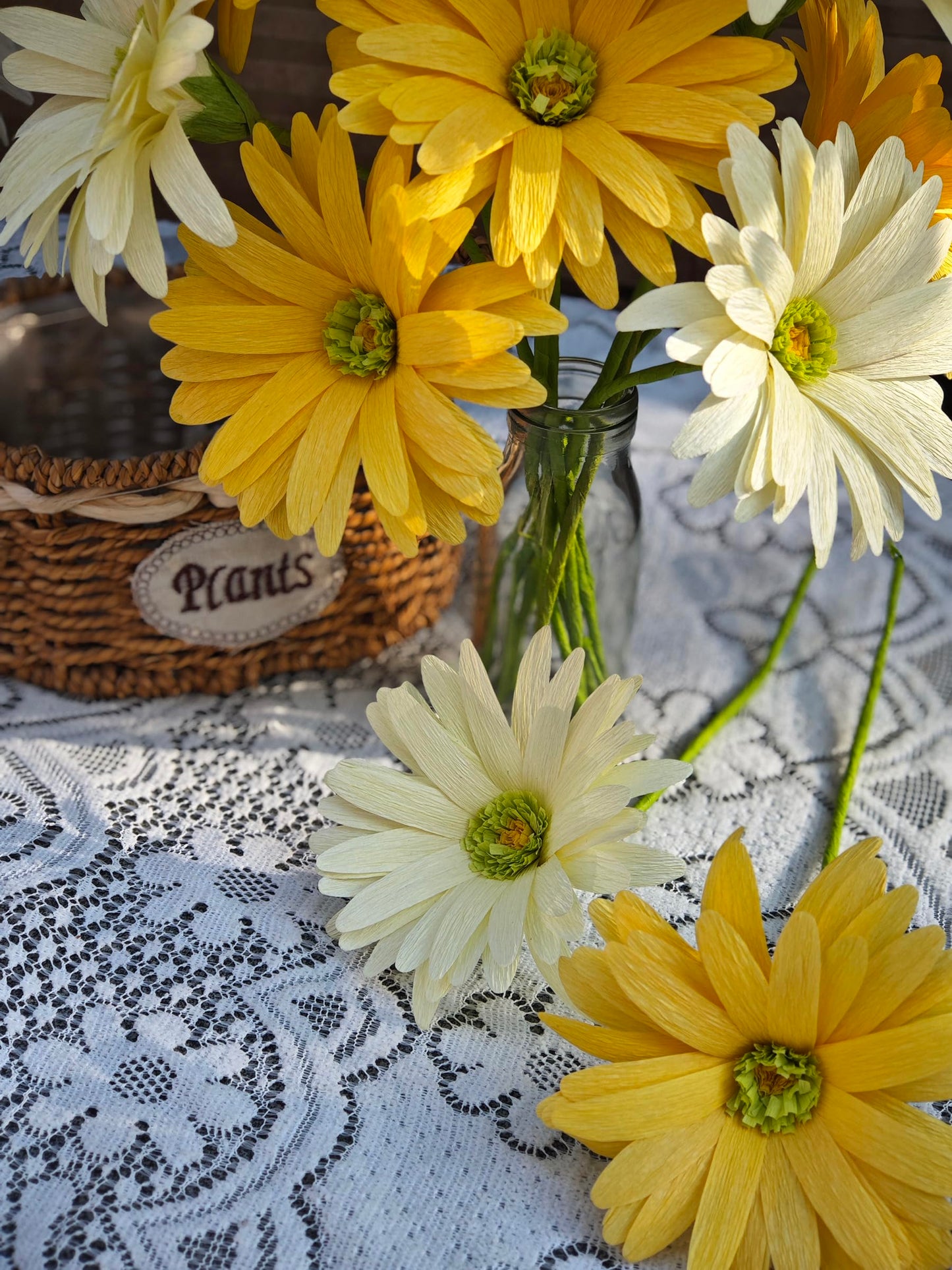 DIY Crepe Paper Flower Making Kit Yellow & Beige Daisy Bouquet 12 pcs Home Decor Set for Table Centerpieces Party Decor & DIY Craft Projects