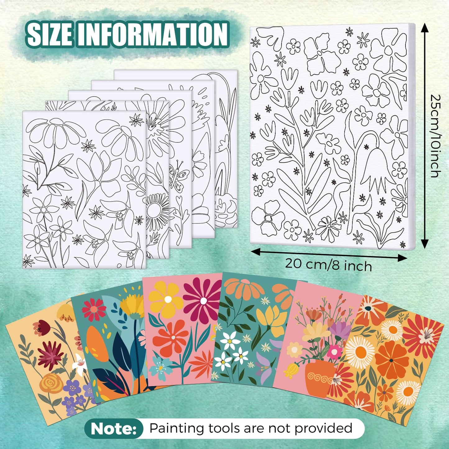Sherr 20 Pcs Stretched Pre Drawn Canvas Afro Queen Black Art for Painting for Adults Outline Pre Drawn Stretched Cotton Canvas to Paint Party Set, 8 x 10''(Floral)