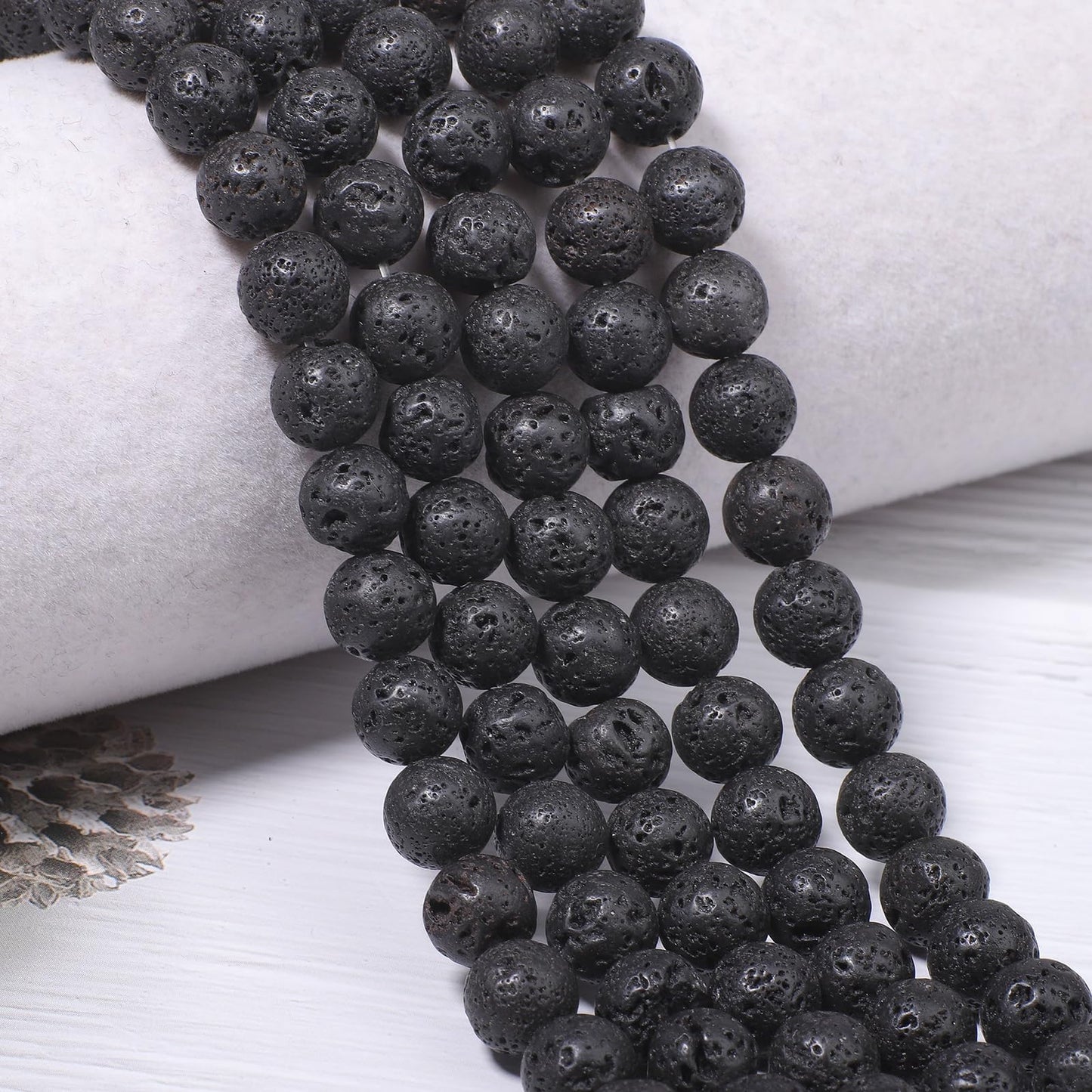 NITOPUPU 100Pcs 8mm Natural Black Volcanic Lava Gemstone Beads Round Loose Stone Beads for Jewerly Making with Crystal Stretch Cord