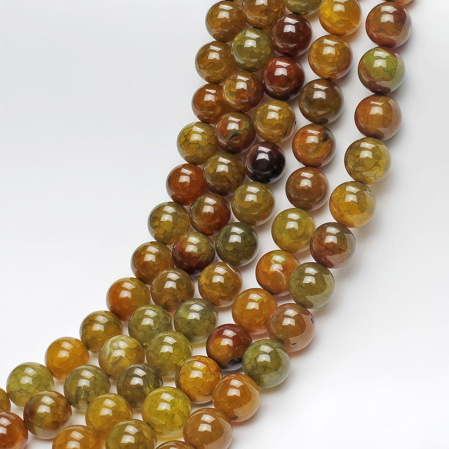 MJDCB Natural Ancient Crack Agate Beads Yellow Dragon veined Stripe Agate Round Stone Beads for DIY Necklace Bracelat Jewelry Making 15" (8mm)