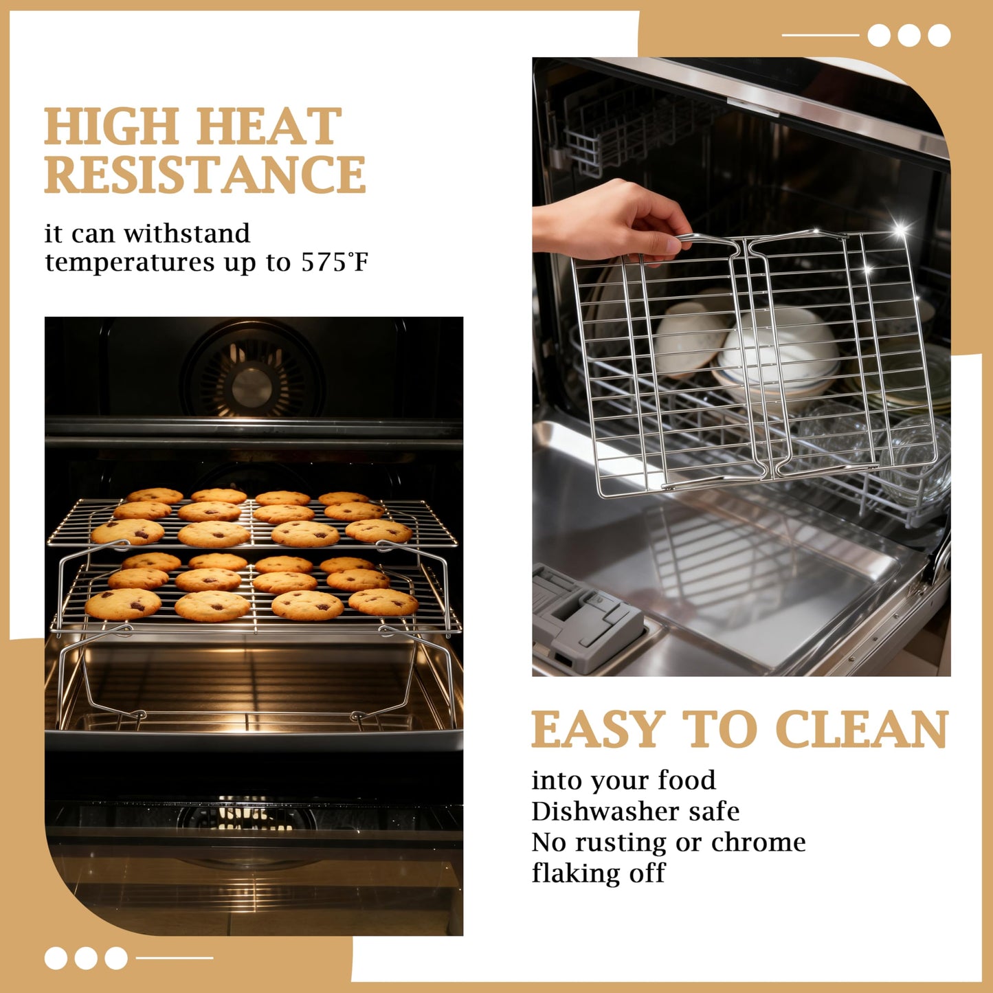 LIANYU Cooling Rack 15"x10", 5-Tier Stackable & Collapsible Stainless Steel Baking Wire Racks for Cooking, Baking, Roasting, Drying, Oven & Dishwasher Safe, Silver