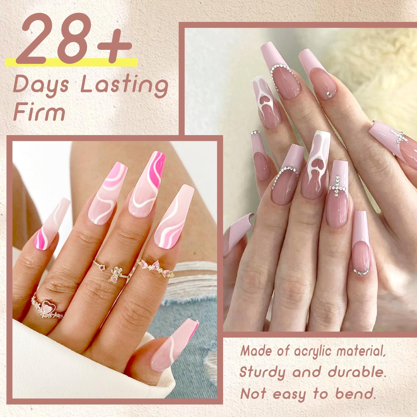 480PCS Nail Tips Clear False Nails Full Cover for Acrylic Fake Nails Kit 12 Sizes 2 Shapes Medium Coffin Medium Stiletto Pre-Shape for Salon Home DIY Gifts