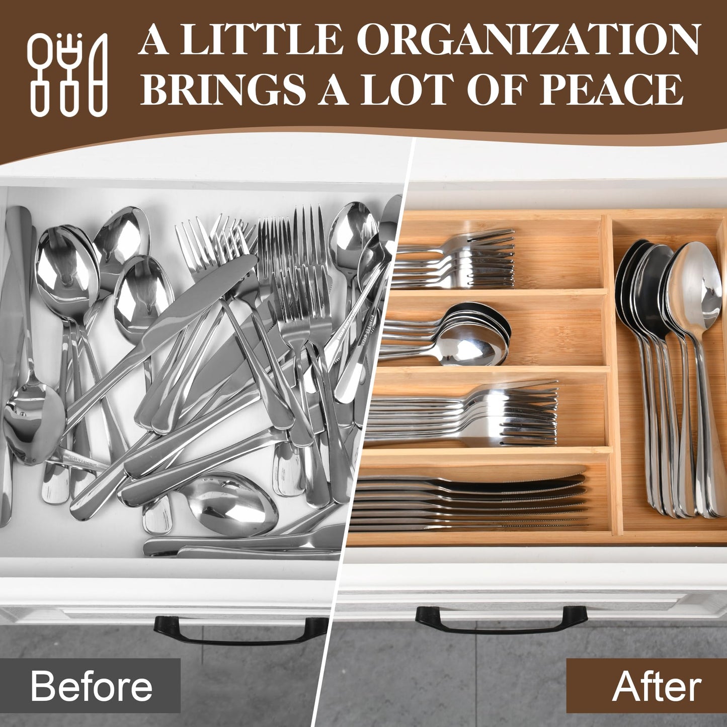40 Piece Silverware Set with Drawer Organizer for 8, Heavy Duty Stainless Steel Flatware Cutlery Set, Fork Spoon Knife Set with Kitchen Essentials Organizer, Rust-proof, Dishwasher Safe