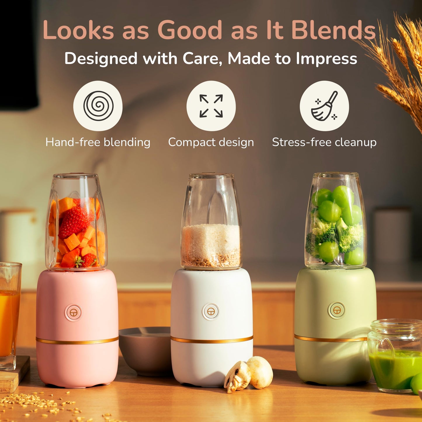 Kwiplee Bubble Blender, Baby Food Maker & Puree Blender with 2 Borosilicate Glass Cups, Compact Baby Bullet for Smoothies, Hands-Free One-Touch, 200W Motor, Cream
