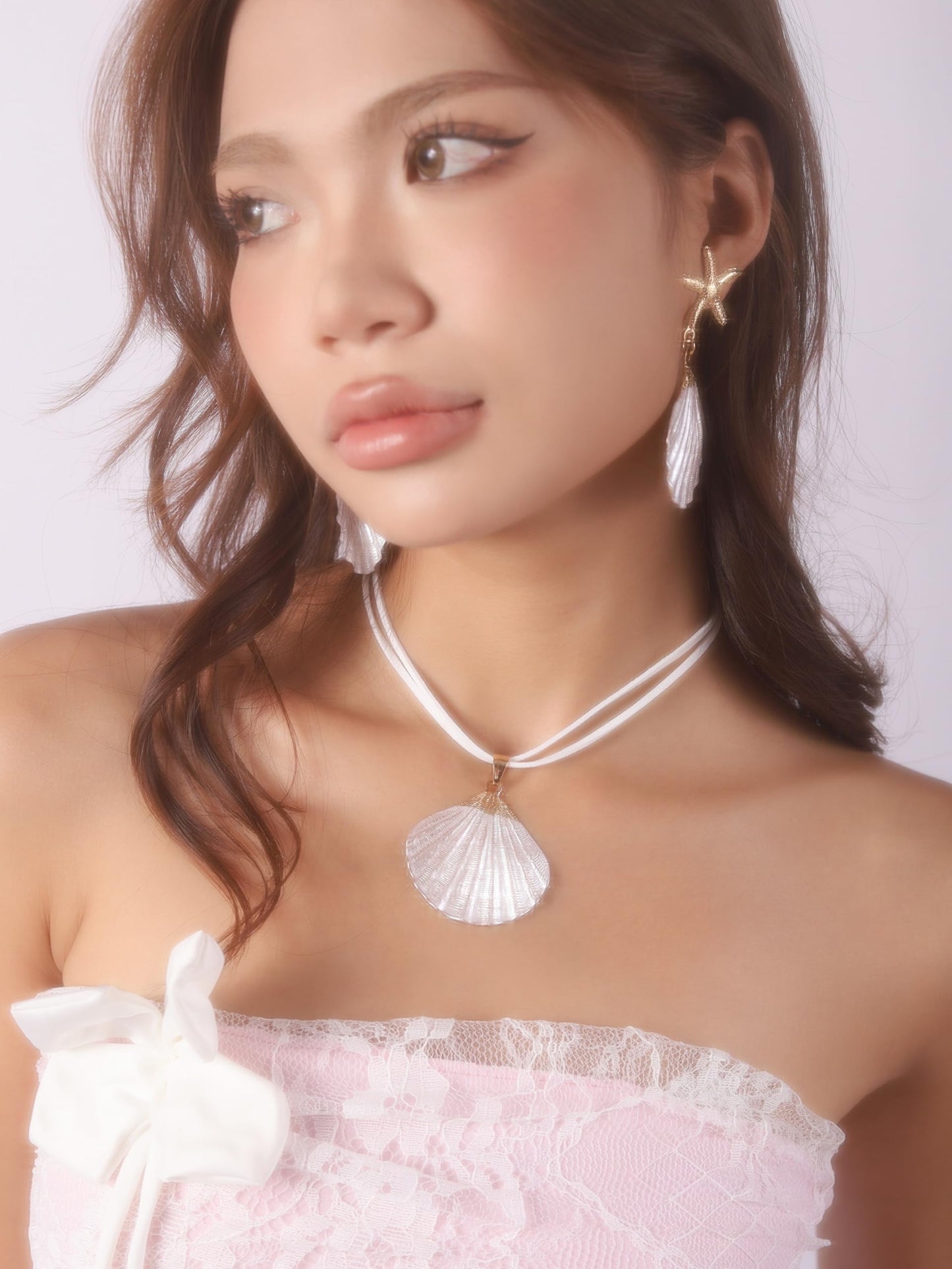 OJERRY Summer Cutecore Mermaidcore Ocean Chunky Statement Pastel White Ivory Seashell Cord Necklace Seashell Cool Necklaces Jewelry Accessories Essentials for Women