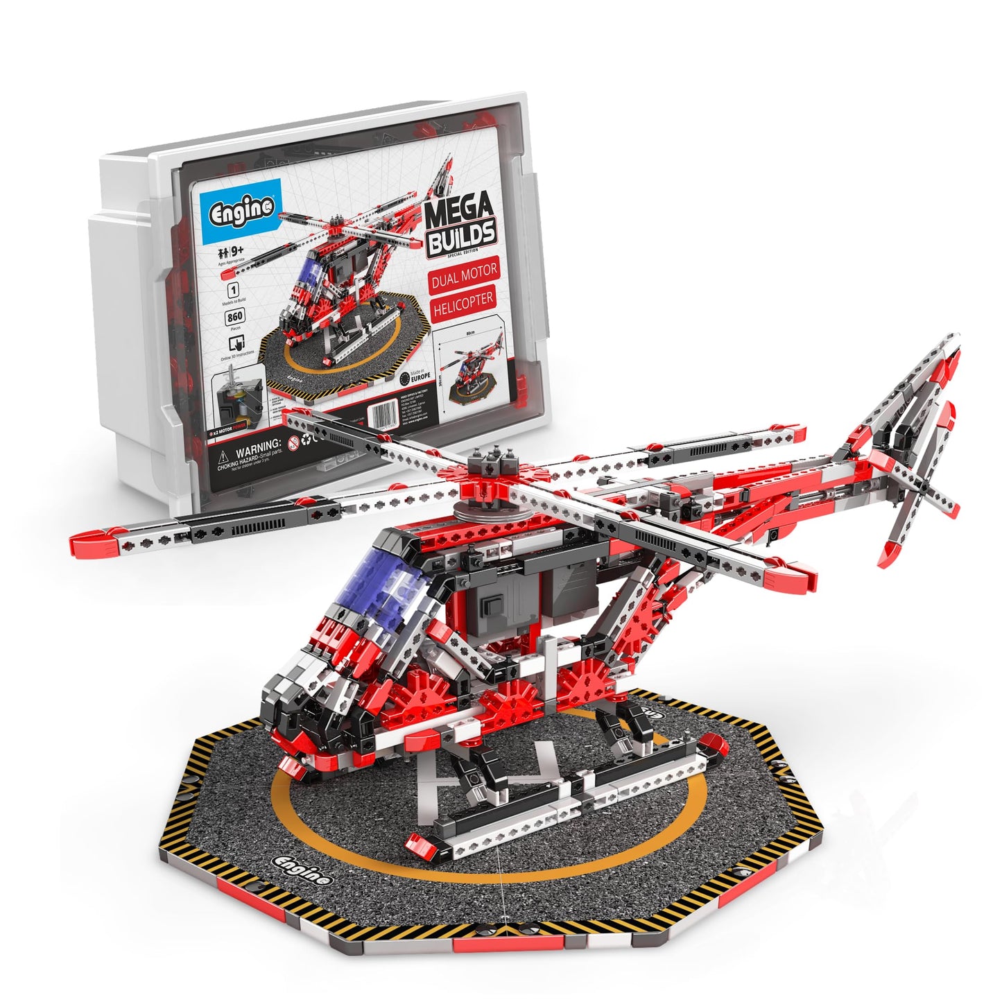 Engino MEGA Builds, Dual Motor Helicopter, Building Kit for Kids 9+, Construction Toys, STEM Project, Engineering Toys, STEM Kit with Motor Included, Creative Fun, Gift for Boys & Girls