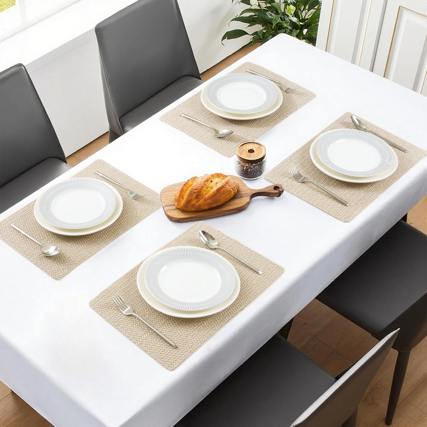 POLYTE Indoor/Outdoor Washable Woven Vinyl Table Dining Placemats, Set of 4