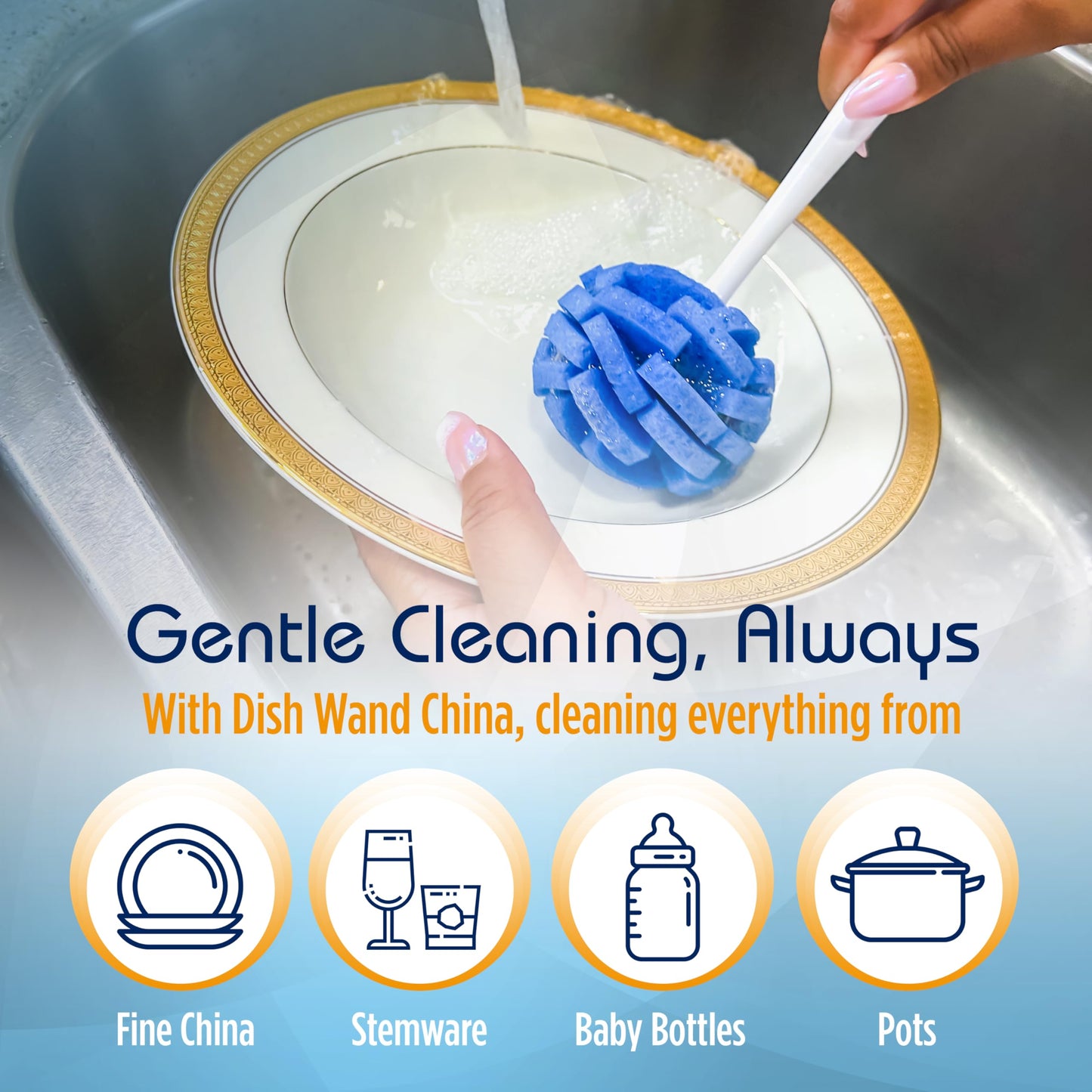 COMPAC HOME Dish Wand Kitchen Sponge | Effectively Clean China Dishes and Glassware | Unique Round Ball Shaped All-Around Cleaning Sponge | Gentle Flexible Brushes for Your Nice Dishes, 6 Count