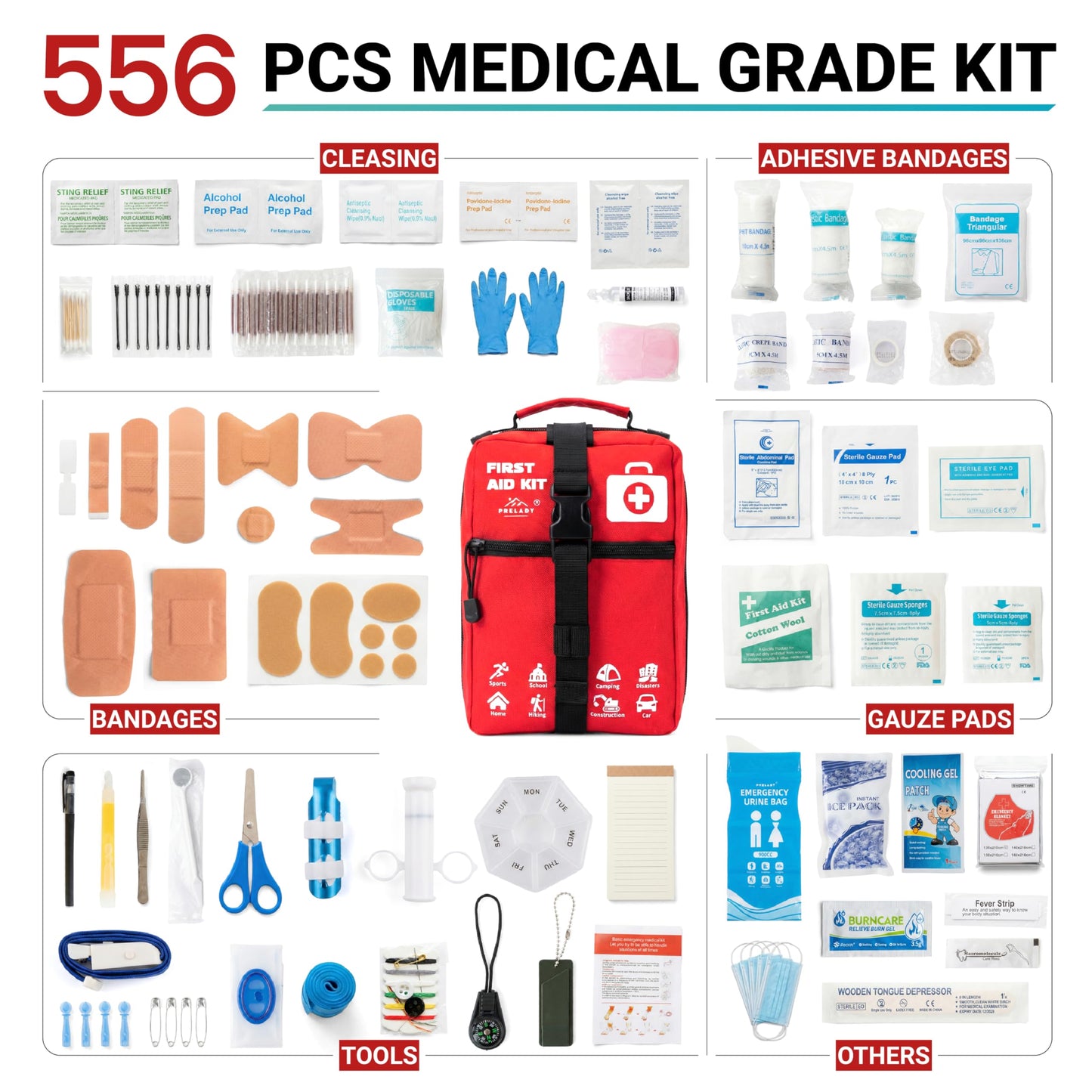 556 Piece Premium Large First Aid Kit, Survival Medical First Aid Bag – Labelled Compartments, Workplace Essential, Home & Sports, Molle Tactical Rip-Away Design, First Responders' Choice for Trauma