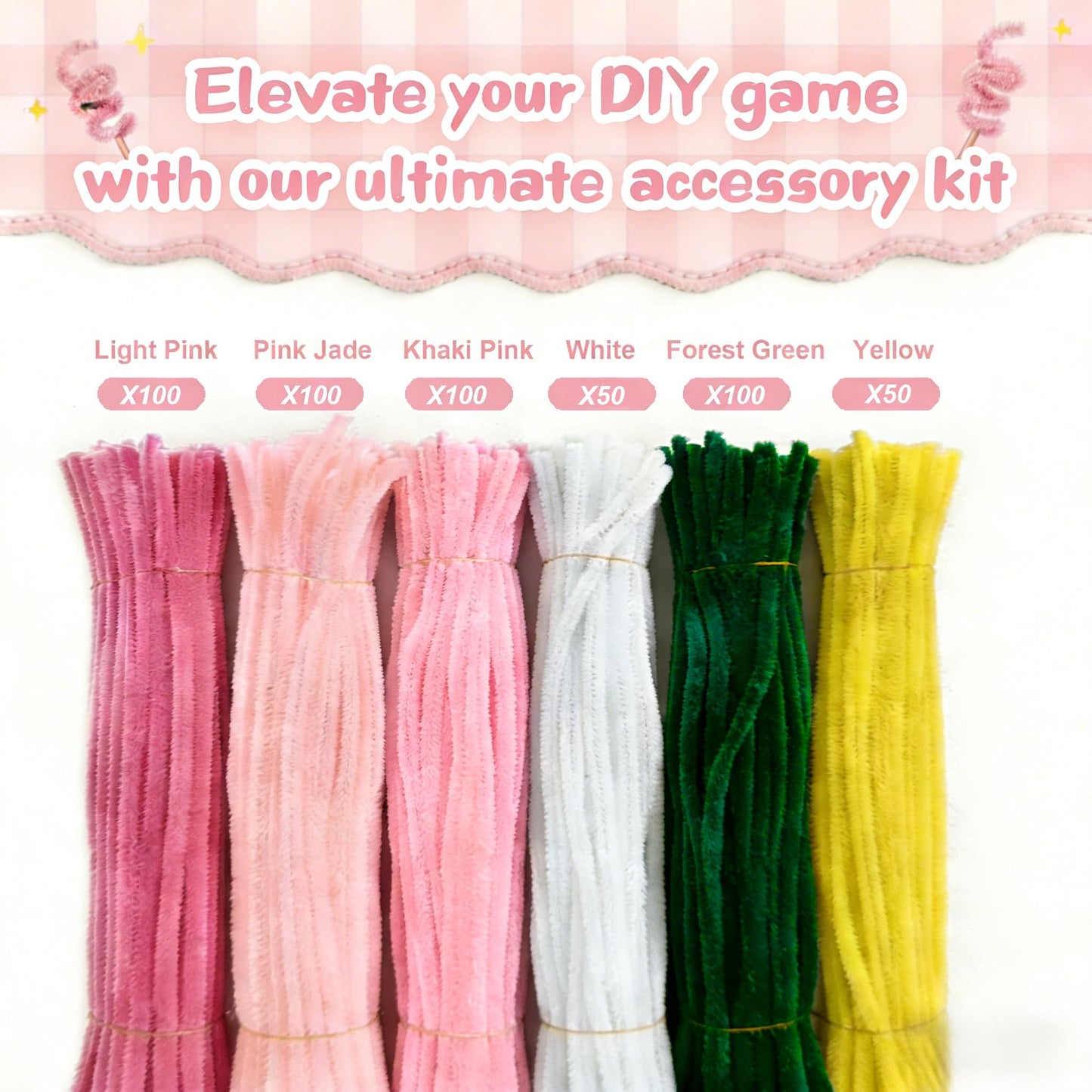 ZFTFZ 500+ Pcs Pink Pipe Cleaners Craft, Premium Chenille Stems Flower Making Kit with Wrapping Paper & Floral Tape, DIY Tulip Rose Bouquet Arts and Crafts Supplies for Adults Beginners Gifts