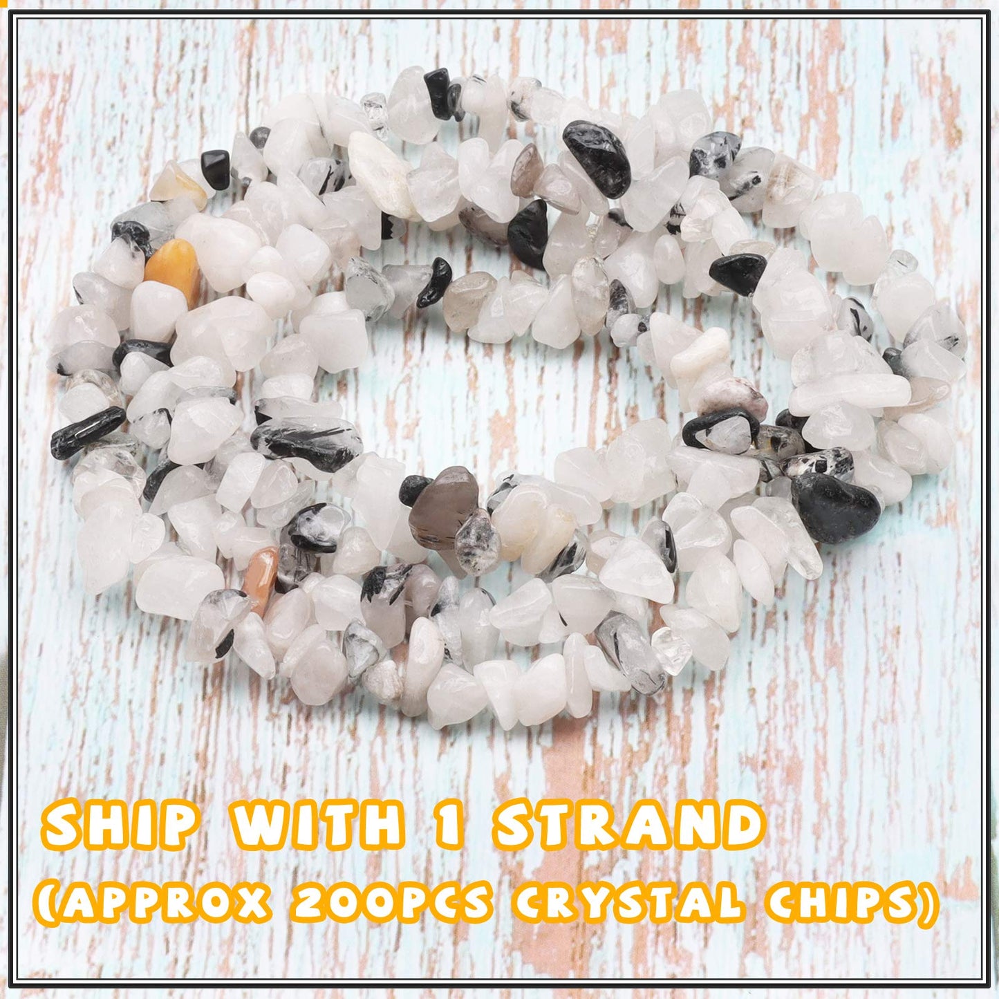 500 pcs Natural Chip Stone Beads, Black Rutilated 5-8 mm Irregular Gemstones Healing Crystal Loose Rocks Bead Hole Drilled for Jewelry Making Bracelet