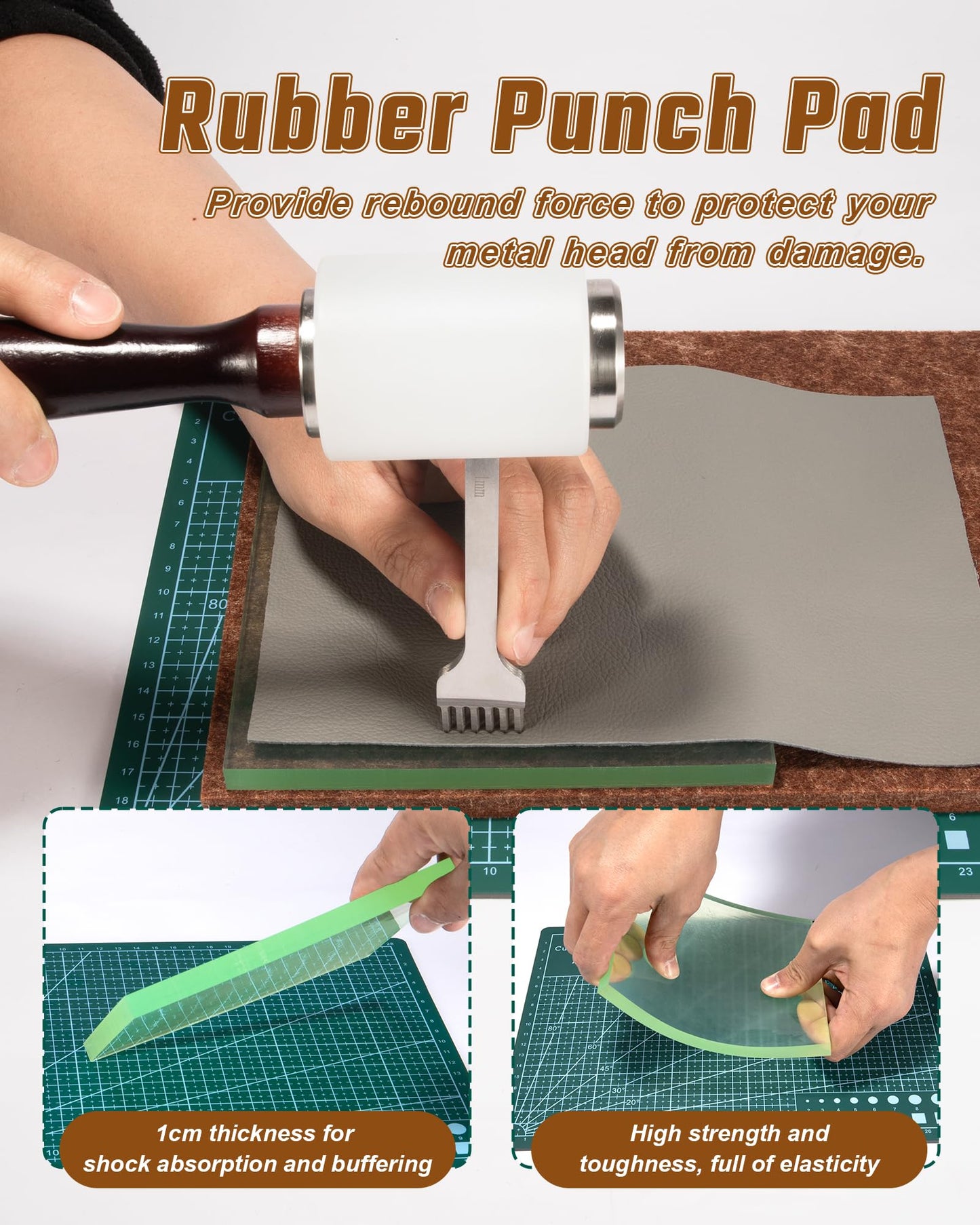 5 Pcs Leather Punch Pads Set， A4+A5 Self Healing Cutting Mats, 15x15cm Rubber And PP Punching Pads, Brown Sound Absorbing Pad, DIY Craft Tools for Leatherworking, Sewing, Quilting