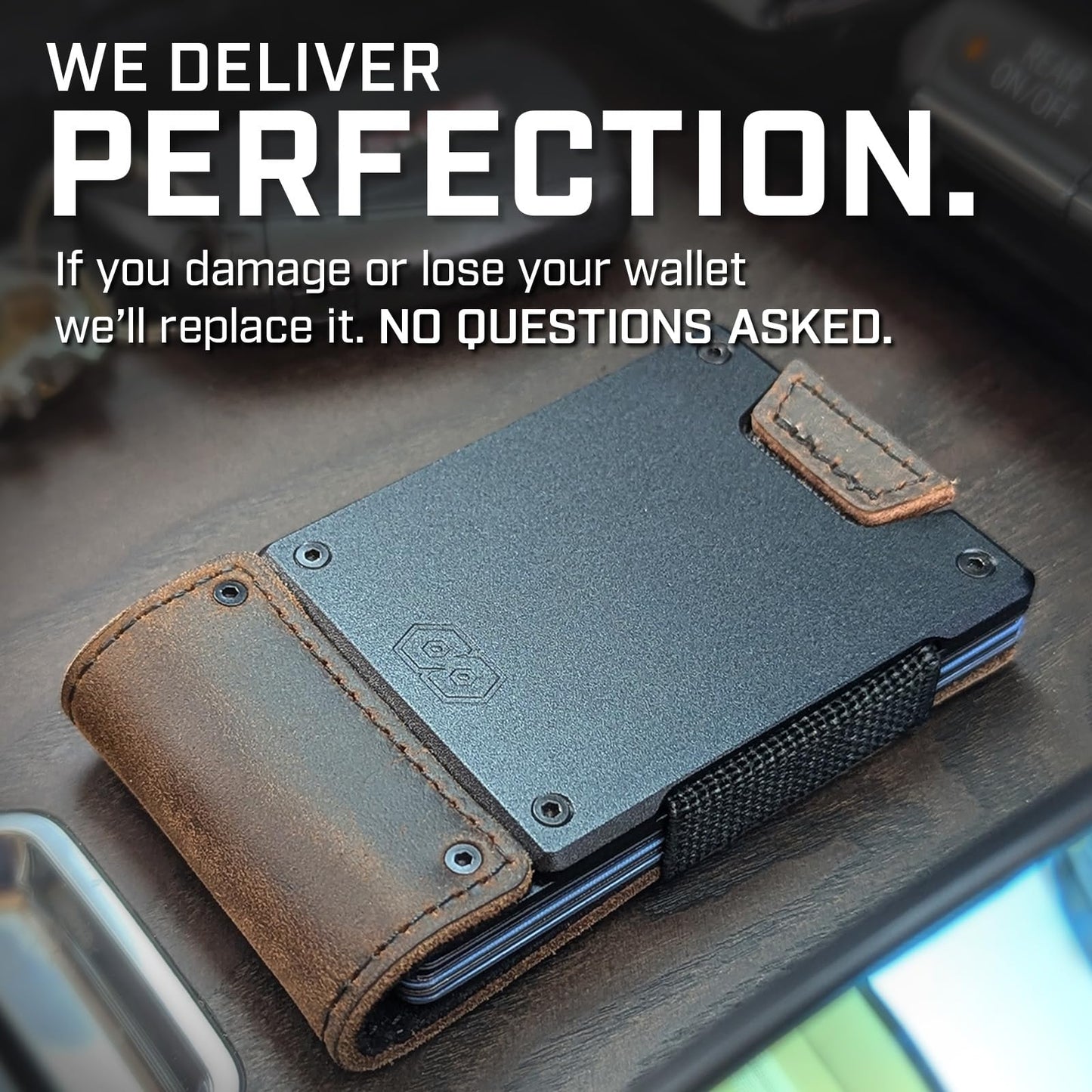 PROOF Wallet | Slim Minimalist Wallets for Men | Leather & Metal | RFID Wallet | Front/Back Pocket | Gift Box | Veteran Owned (Founder (Brown Leather | Dark Gun Metal))