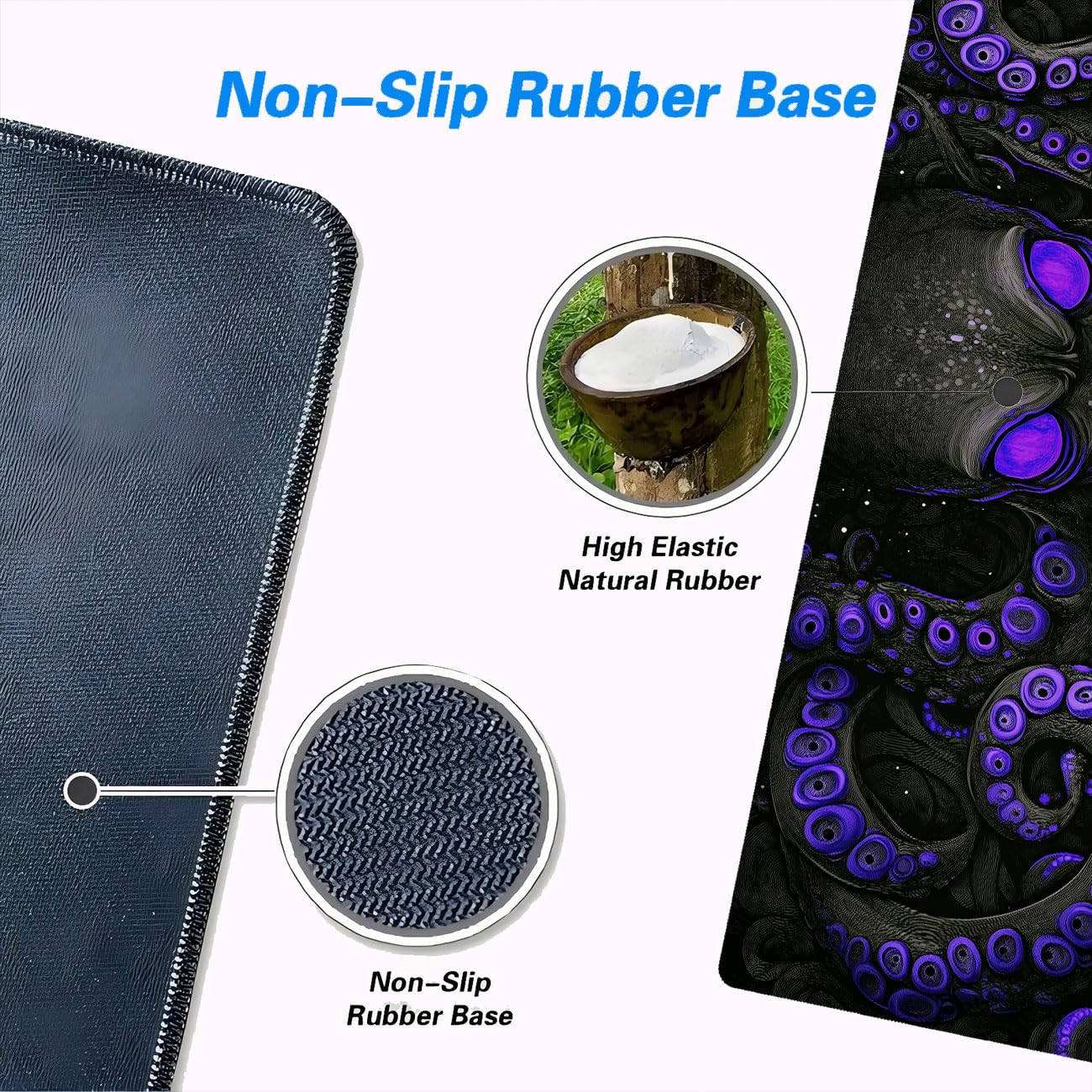 Octopus Gaming Mouse Pad, Black Purple Eye Monster Large Gaming Mouse Mat with Stitched Edges,Non-Slip Waterproof Rubber Base Mous Mat, XXL Extended Mouse Protector for Home Office, 31.5”x11.8”