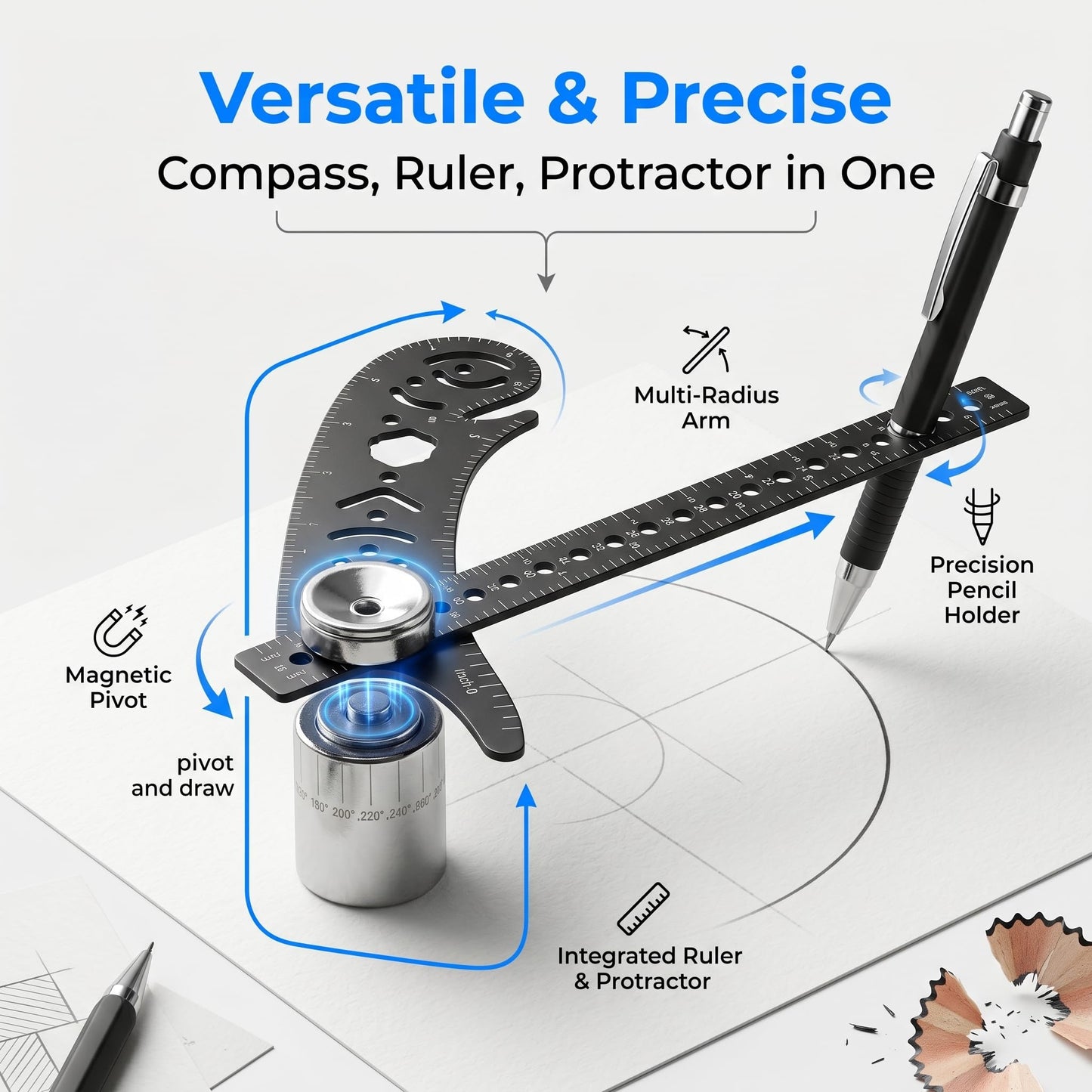 Circle Drawing Tool, Drawing Ruler, Iron Magnetic Compass Measurement Drawing Accessory Scribing Tool for Periodical Enthusiasts Artists Designers(Black, 17mm)