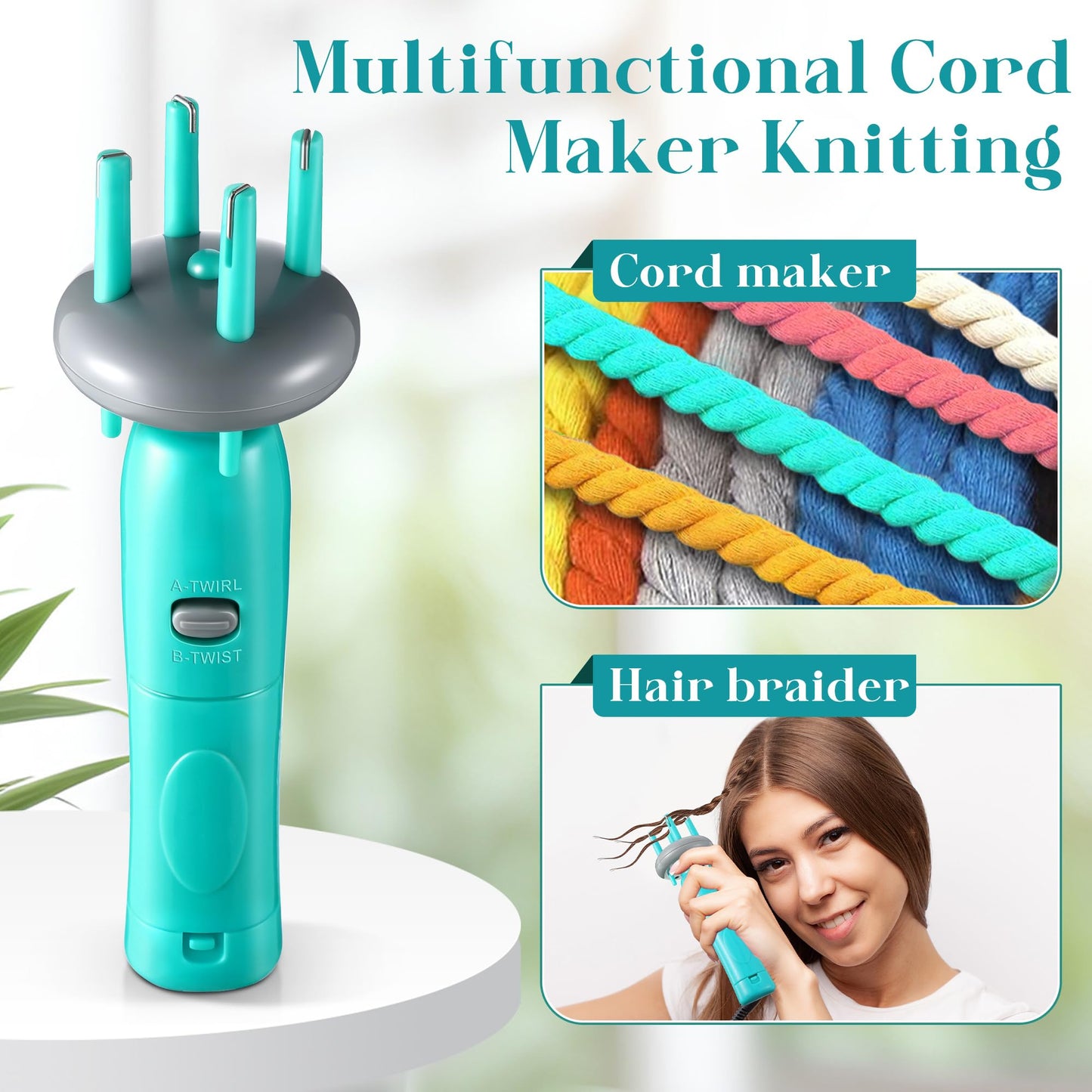 Enhon Cord Maker Portable Fringe Twister, Handheld Cord Maker for Craft Yarn Making Twister for Beginners (Patent Pending) (Green)