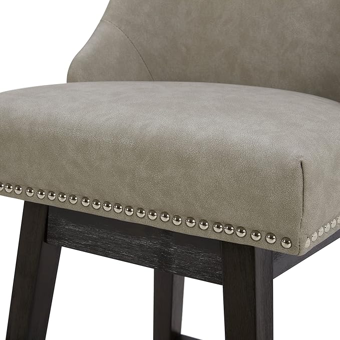 CHITA Counter Height Swivel Bar Stools Set of 2, FSC Certified Upholstered Counter Stools, Modern Swivel Barstools with Wood Legs for Kitchen Island, 26" Seat Height, Faux Leather in Stone Grey