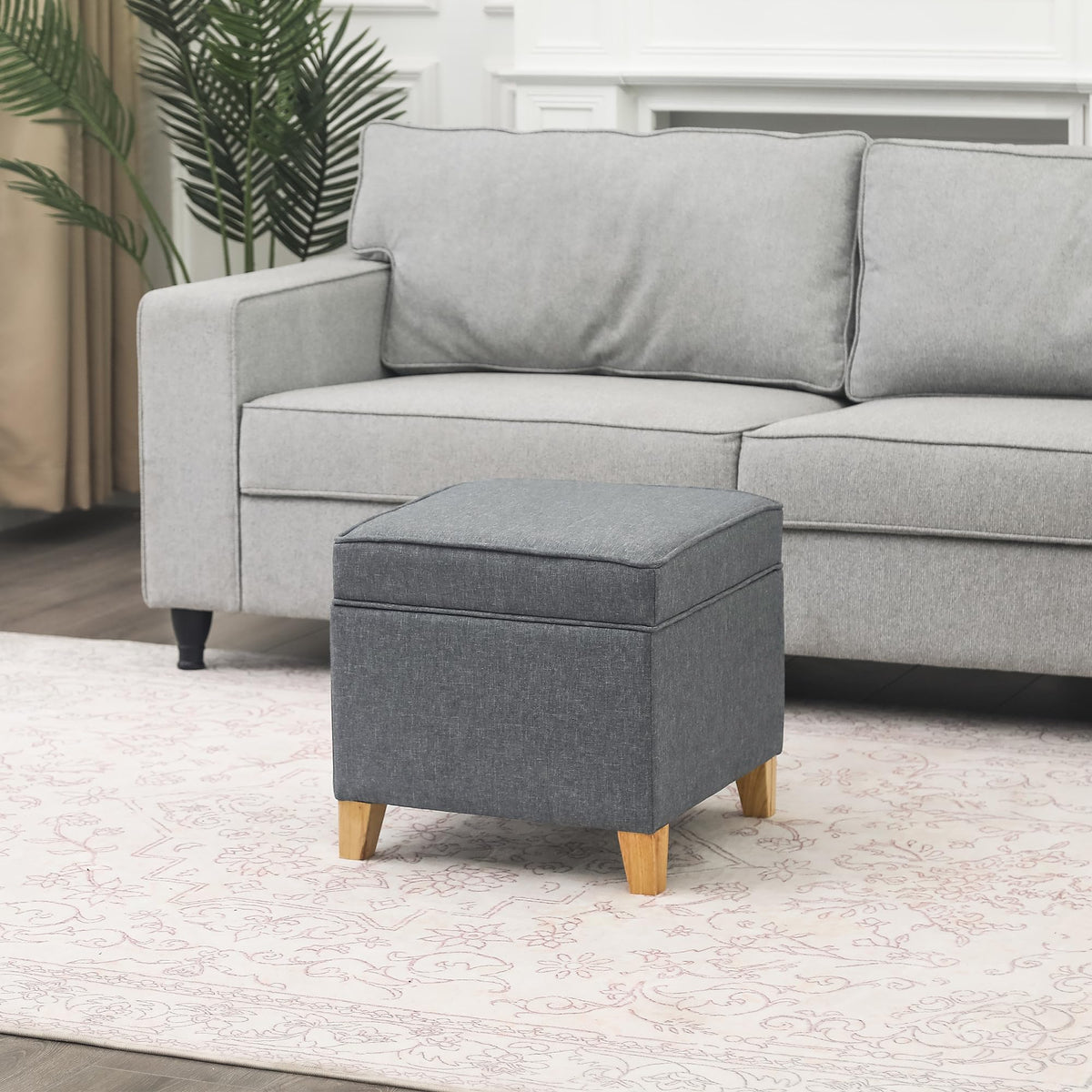17.5" Square Fabric Ottoman with Storage