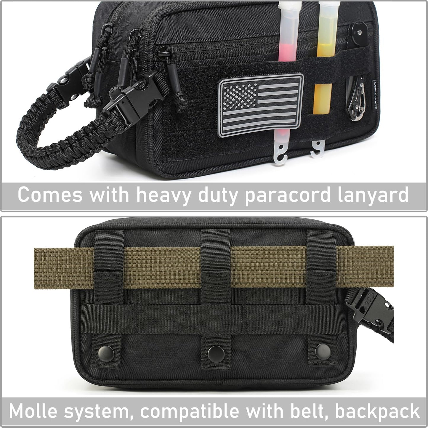 Lemubeane Tactical Toiletry Bag for Men Dry Wet Separate Dopp Kit Travel Hygiene Bag EDC Utility Tool Molle Pouch Mens Shaving Kit Travel shower Bags (Black)