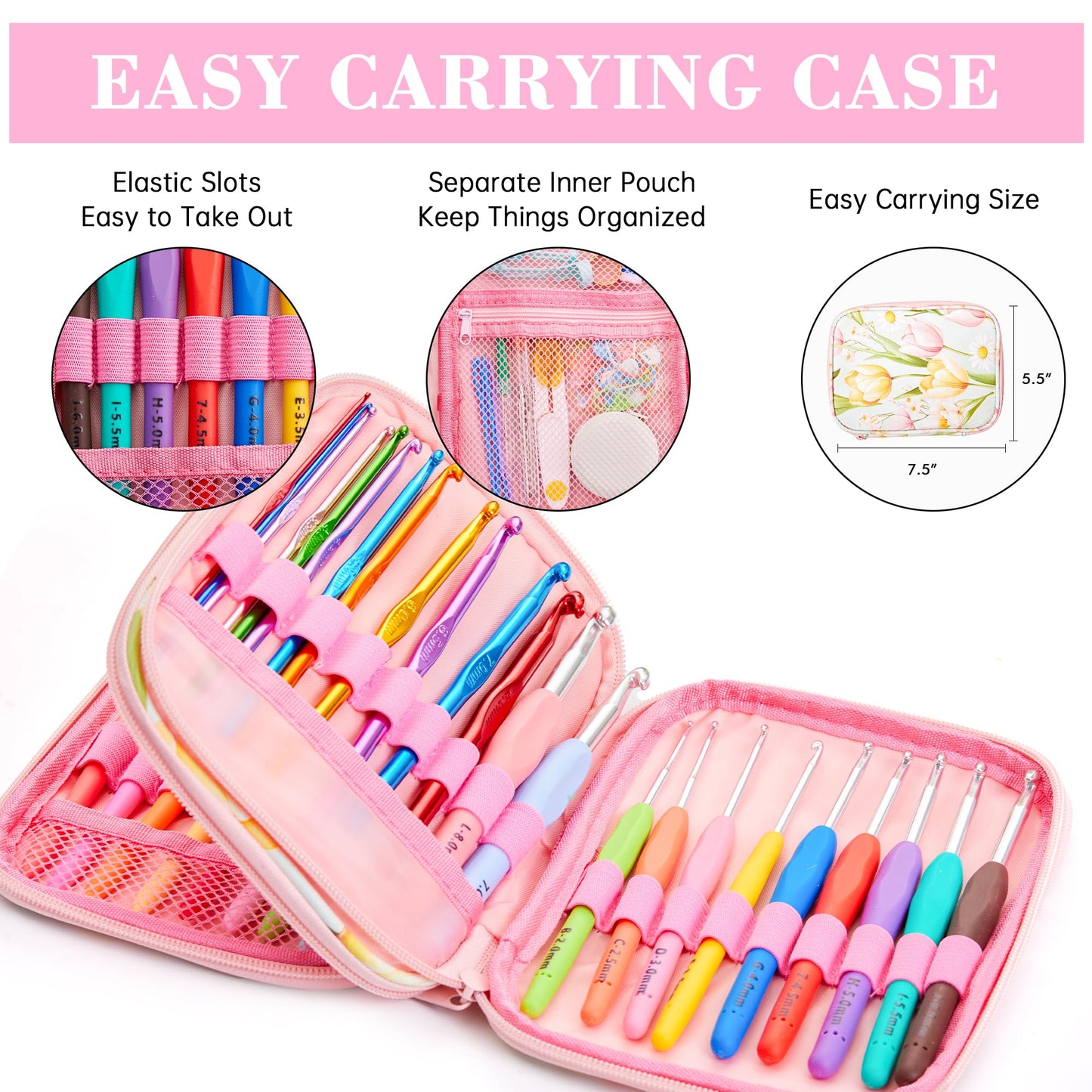 INSCRAFT 87 Pcs Crochet Hook Set, 19 Sizes 0.5mm-8mm(L), Ergonomic Soft Grip Handles Crochet Needles Kit with Case for Arthritic Hands, Crochet Starter Kit for Beginners Knitting Yarn Lovers