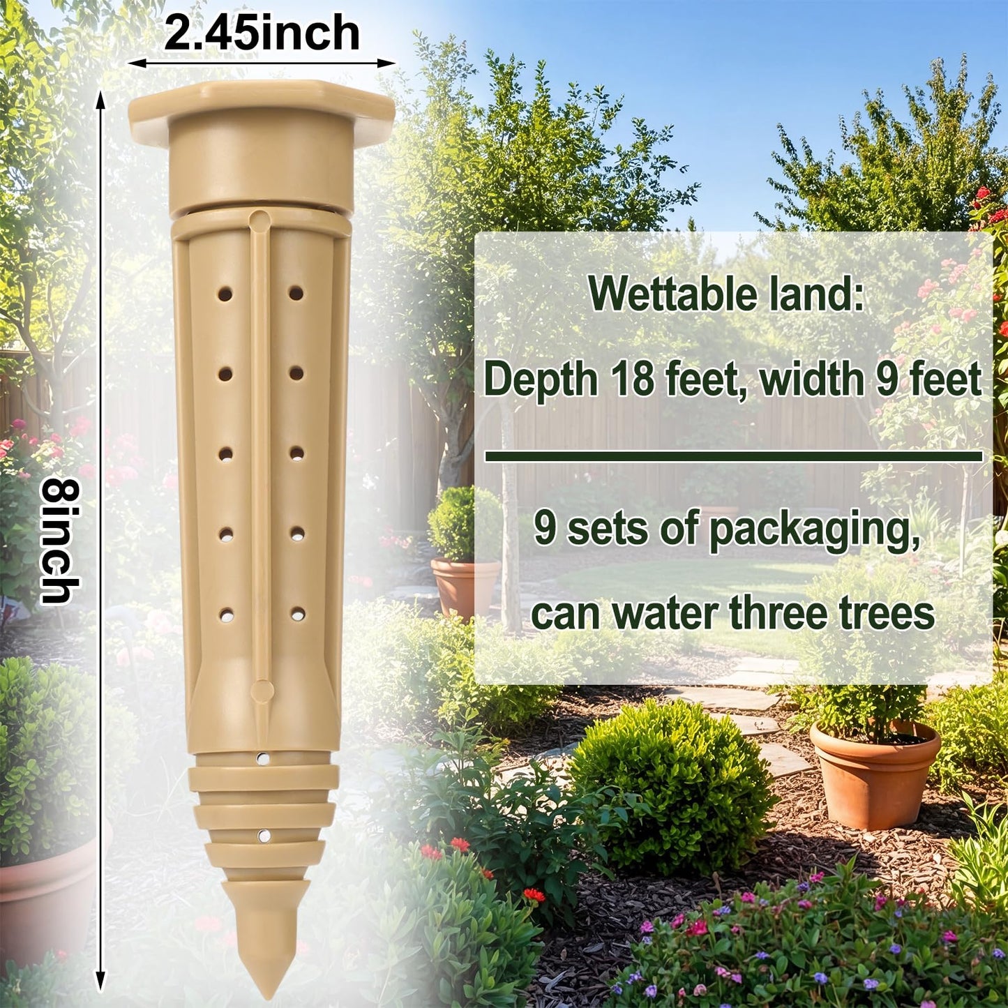Briwooody 9 Pack 8 Inch Garden Watering Stake Large UV Protected ABS Plastic Deep Root Irrigation Spike Brown Drip System Parts Tubes for Trees Shrubs Bushes Flowers Fruits Vegetables Potted Plants