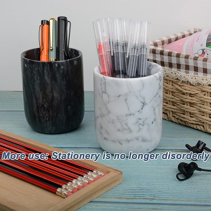 Toothbrush Holder,Handmade Marble Toothbrush Cup,Stone Toothbrush Organizer for Pen Holder,Makeup Brush Cup,Razor Holder,SPA Collection Tumbler First Choice for Home and Hotel(Black)