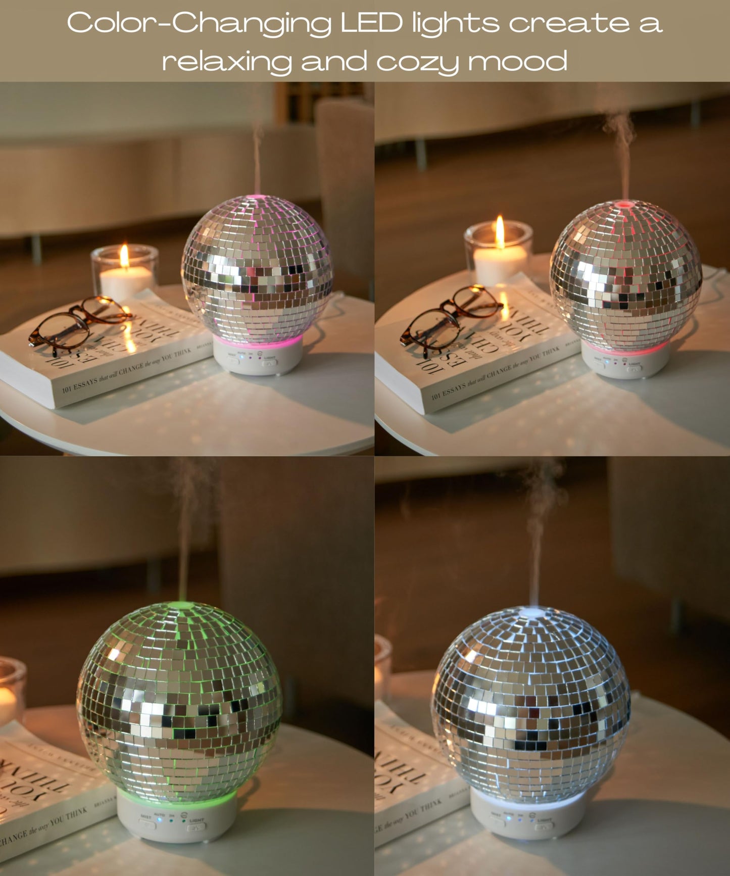 Mirror Ball Diffuser – Cute Essential Oil Diffuser and Humidifier for Home, 2 Timer Modes, Mirror Ball Eclectic & Maximalist Room Decor, Disco Gift
