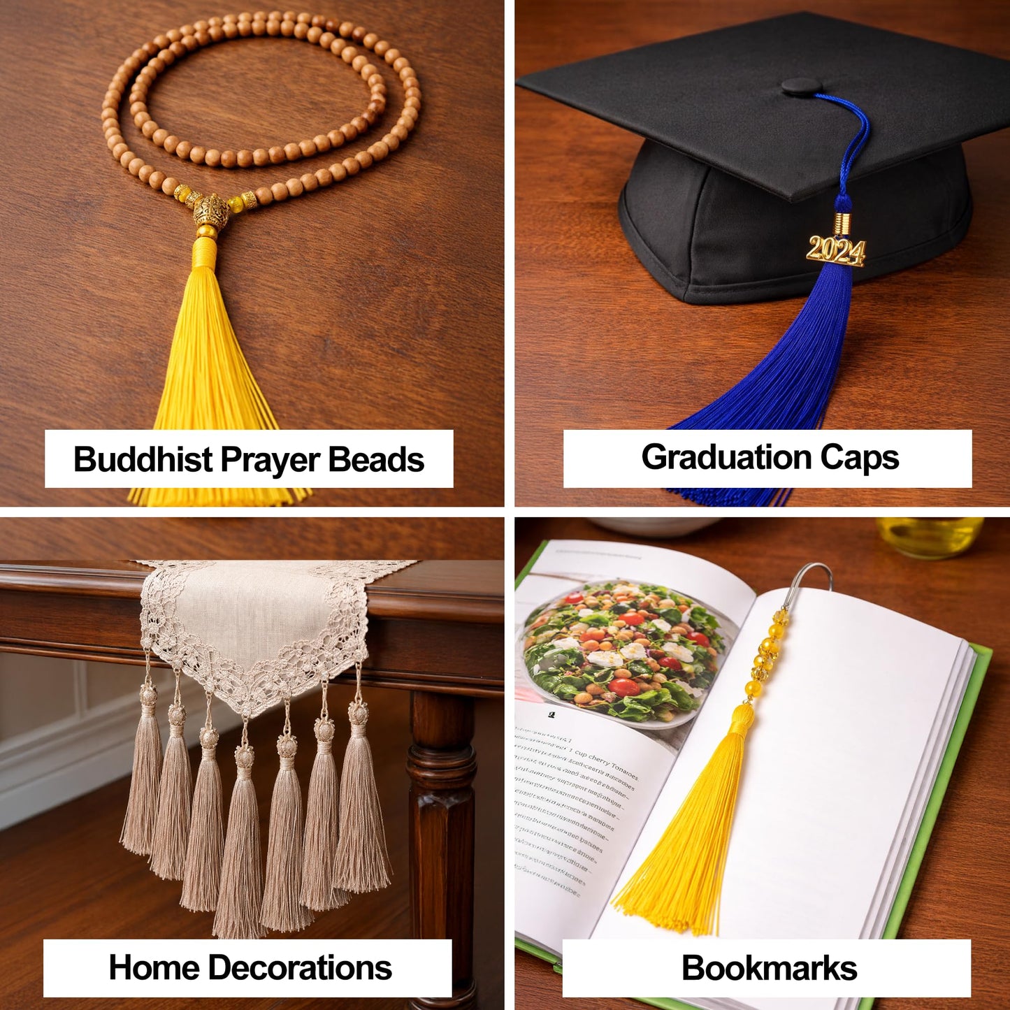 Mandala Crafts Small Cream Bookmark Tassels – 100 Bulk Silky Mini Craft Tassels with Loops for Bookmarks, Jewelry Making, Graduation Decorations, and Keychains