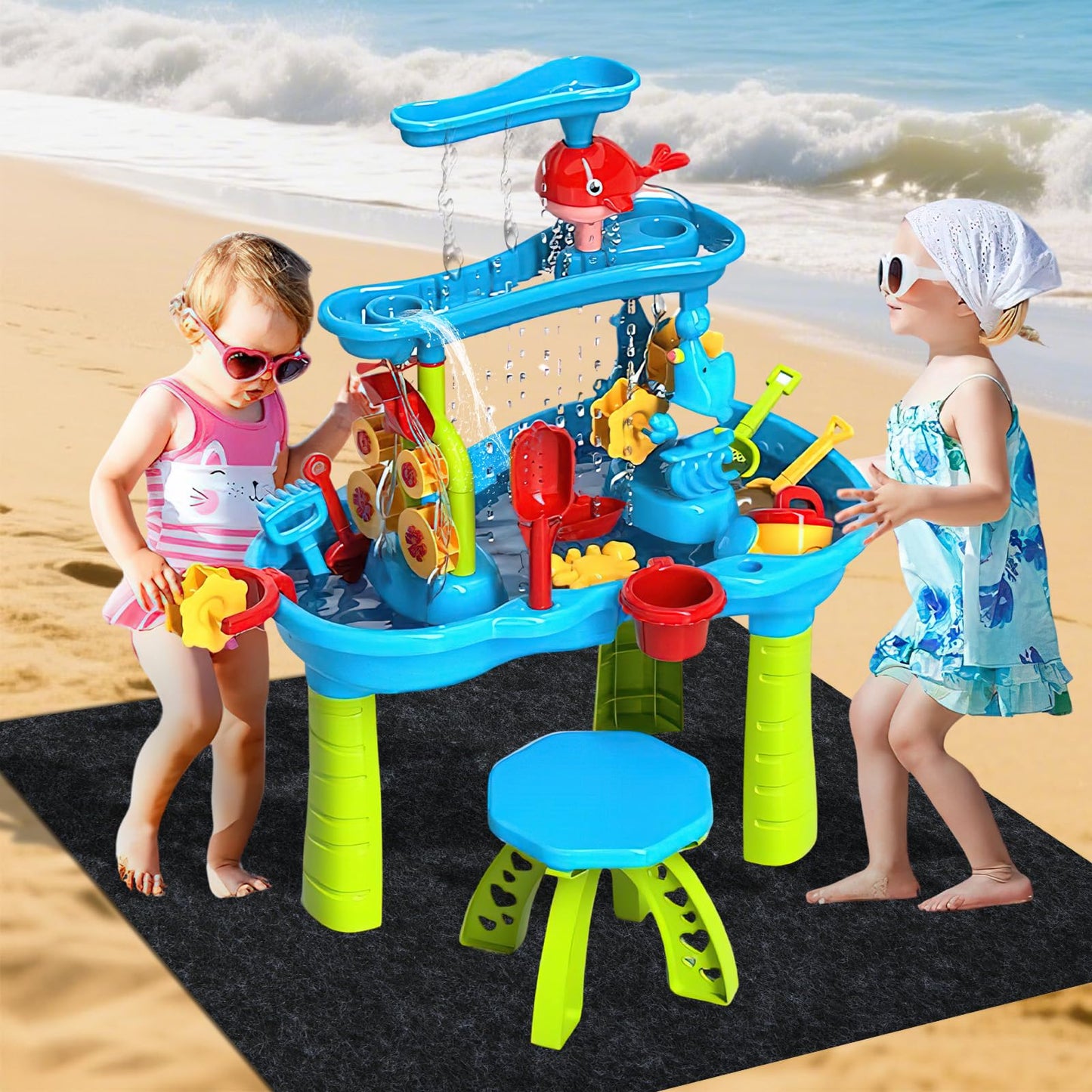 CIEOVO Water Table Mats, Non Slip Backing Outdoor Splash and Play Activity Pad Rug Waterproof Water Play Table Mat for Summer Beach Backyard Fun Water Play