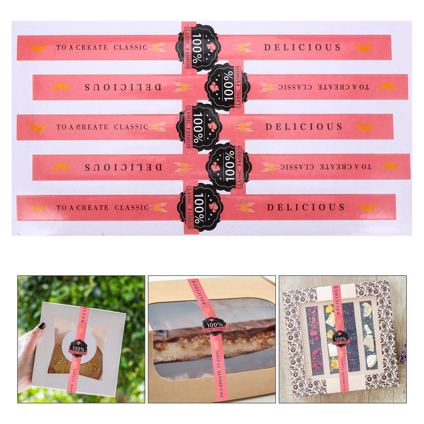 100 PCS Bakery Stickers, Cookie Stickers, 11x0.8in Tamper Evident Self-Adhesive Handmade Food Retail Package Seal for Craft Art and Other Decorative