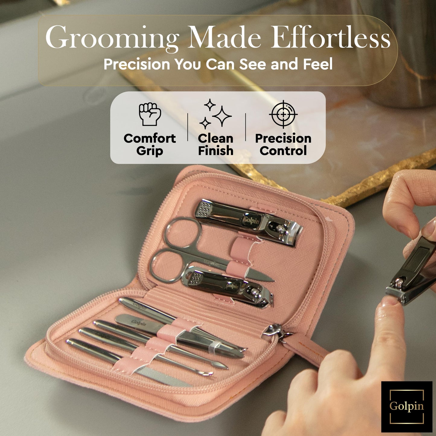 9 Pcs Manicure Set for Women Men & – Stainless Steel Manicure & Pedicure Kit with Travel Nail Grooming Case, Nail Clippers, Cuticle Tools – Gift-Ready Mens Manicure Kit & Womens Grooming Set