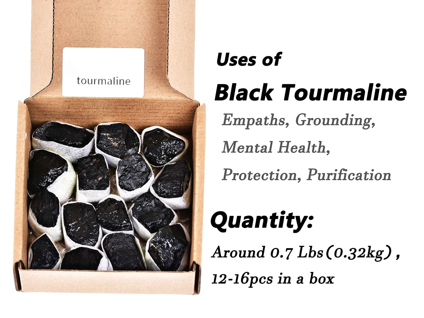 JIC Gem 12-16Pcs 0.7 Lbs Irregular Shape Black Tourmaline Raw Crystal Bulk Natural Black Tourmaline Quartz Crystals and Healing Stones,Madagascar Gemstone Rough Stones Crystal Bulk