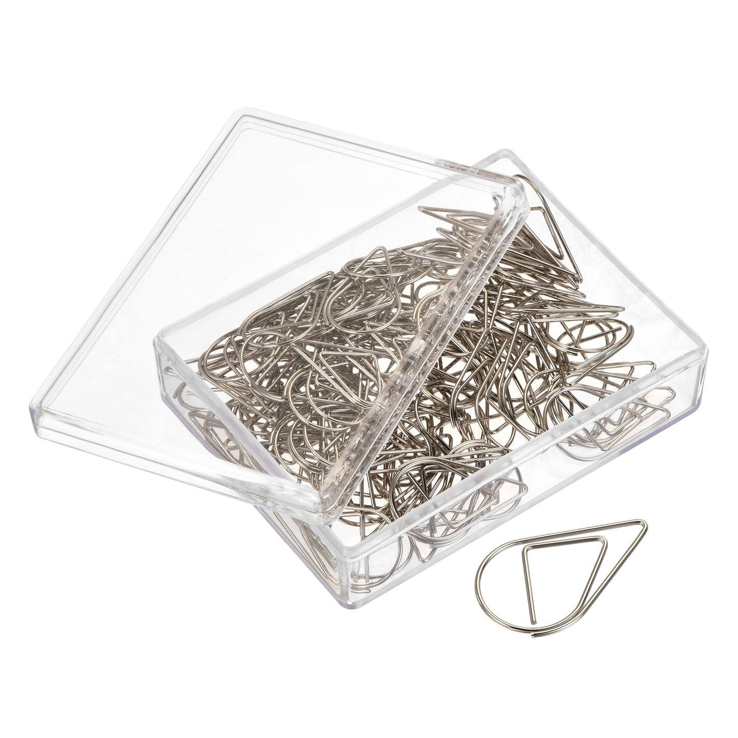 MECCANIXITY Paper Clip Drop-Shaped Cute Decorative Clips Bookmarks with Box 1 Inch Silver for Organize Office Home, Pack of 100