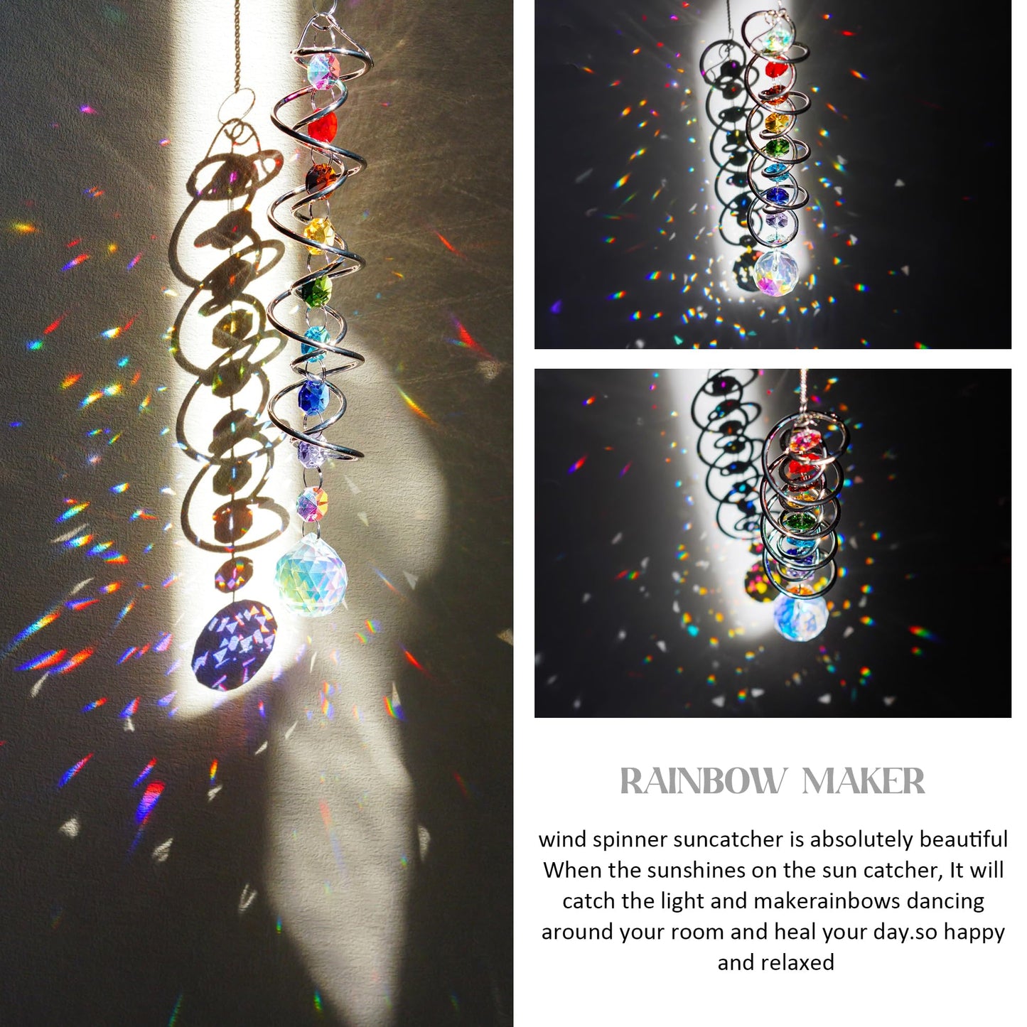 H&D HYALINE & DORA Crystal Decorative Wind Spinner, Crystal Suncatcher Assembly Craft Kits, Rainbow Prisms Beads Pendant, Crystals Hanging for Home Garden Decor