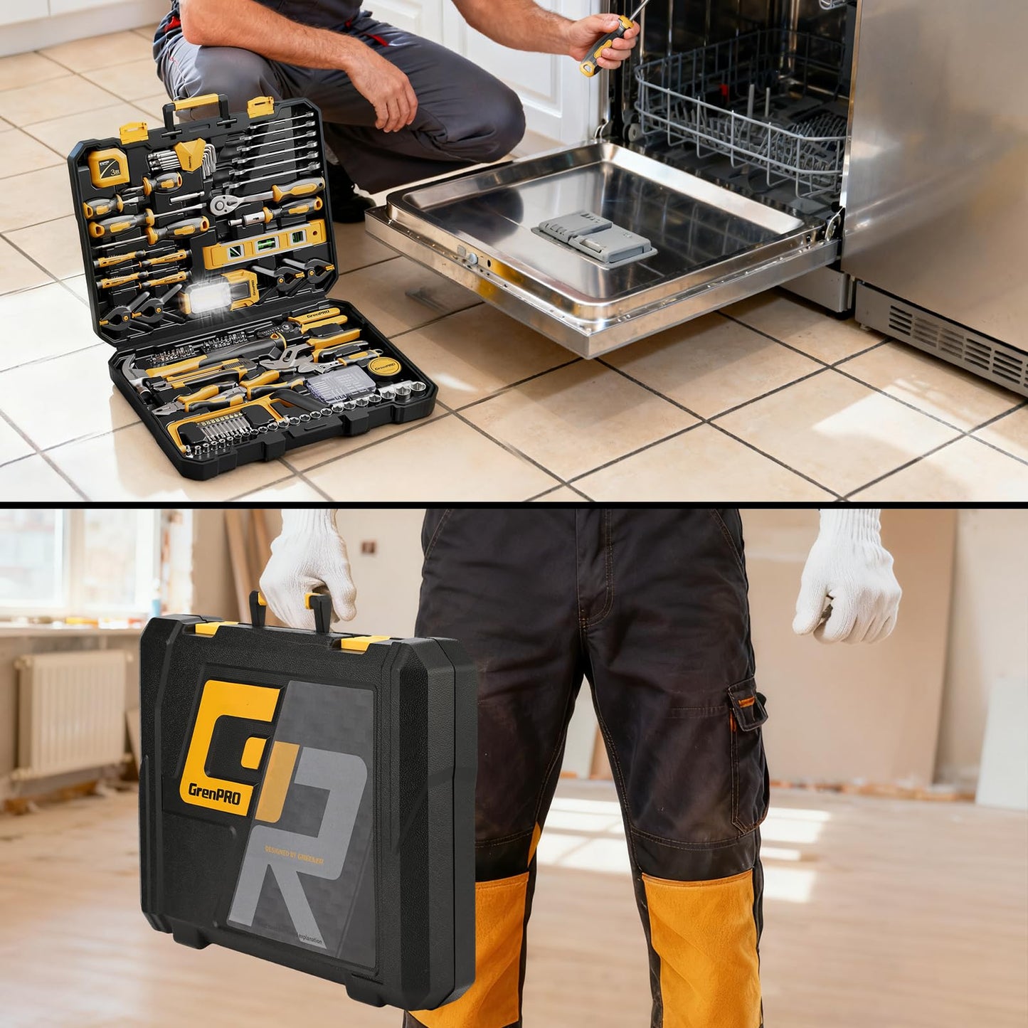 GRENPRO 239PCS Tool Set Tool Kit For Home, Basic Household Automotive Motorcycle Car Tool Kits, Portable Plastic Mechanics Tools Boxes Sets With Organizers And Storage Case For Men Women All Purpose