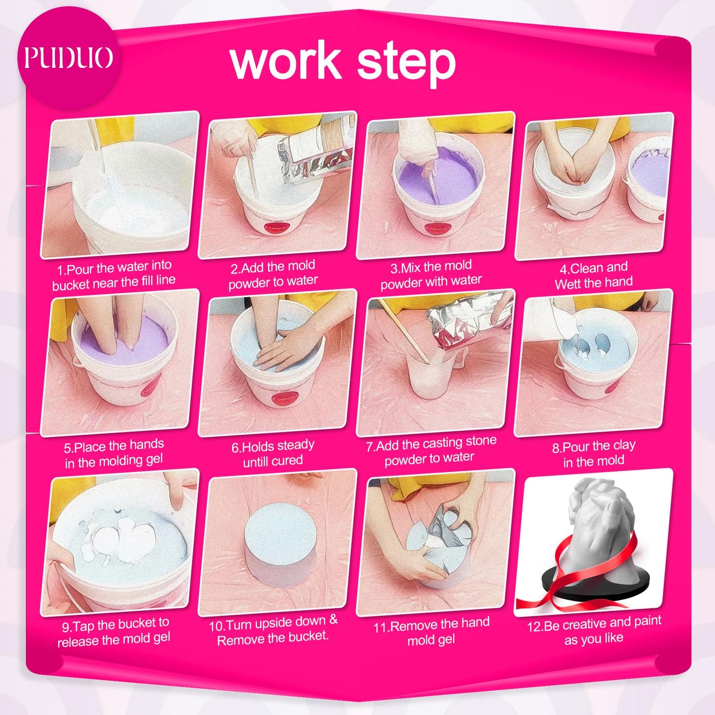 Puduo Hand Casting Kit for Couples or Family, DIY Plaster Hand Mold Keepsake Sculpture Kit Gifts for Her, Kids, Weddings, Anniversary