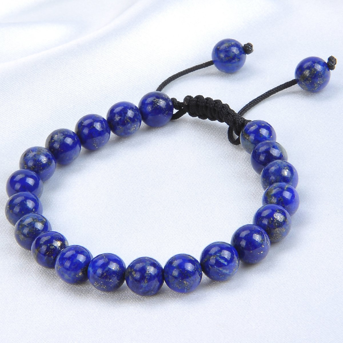 MASSIVE BEADS Lapis Crystal Beads Birthstone Healing Power Macrame Bracelets Adjustable (Lapis, 8mm)