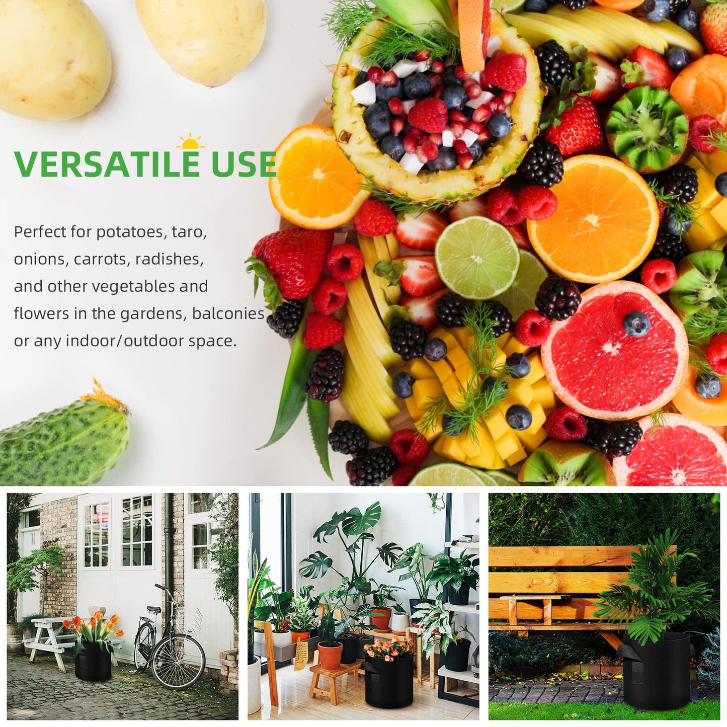 WHATWEARS 12-Pack 10 Gallon Plant Grow Bags, Thickened Nonwoven Fabric Pots with Handles, Vegetable Planter Bags Containers, Cloth Planters for Garden