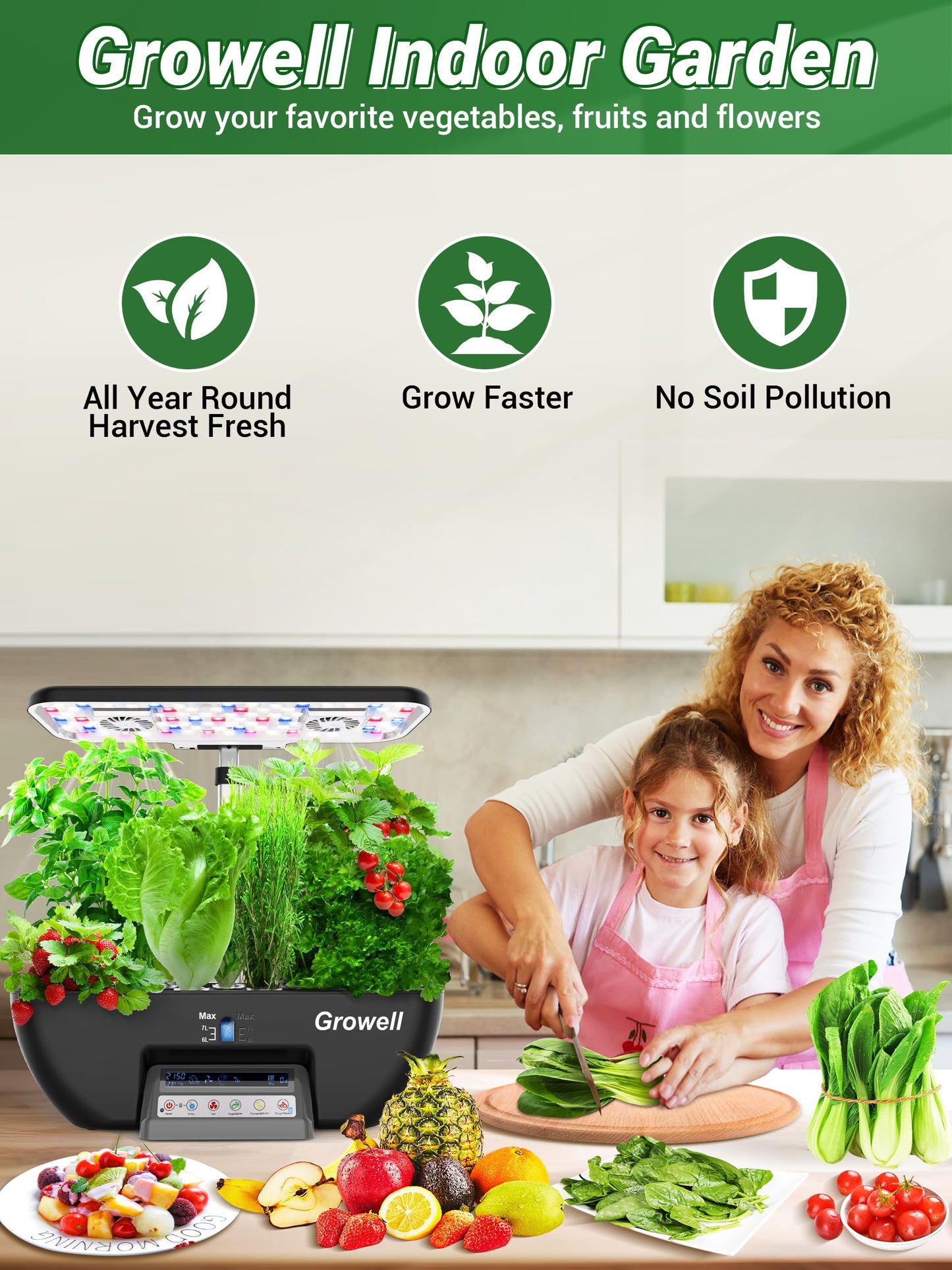 Growell Hydroponics Growing System Kit, 17 Pods Herb Garden with 102 28W Full-Spectrum Grow Lights & 2 Fans, Indoor Garden with Water Pump, 10L Water Tank, Auto Timer, Height Adjustable (Black & Grey)